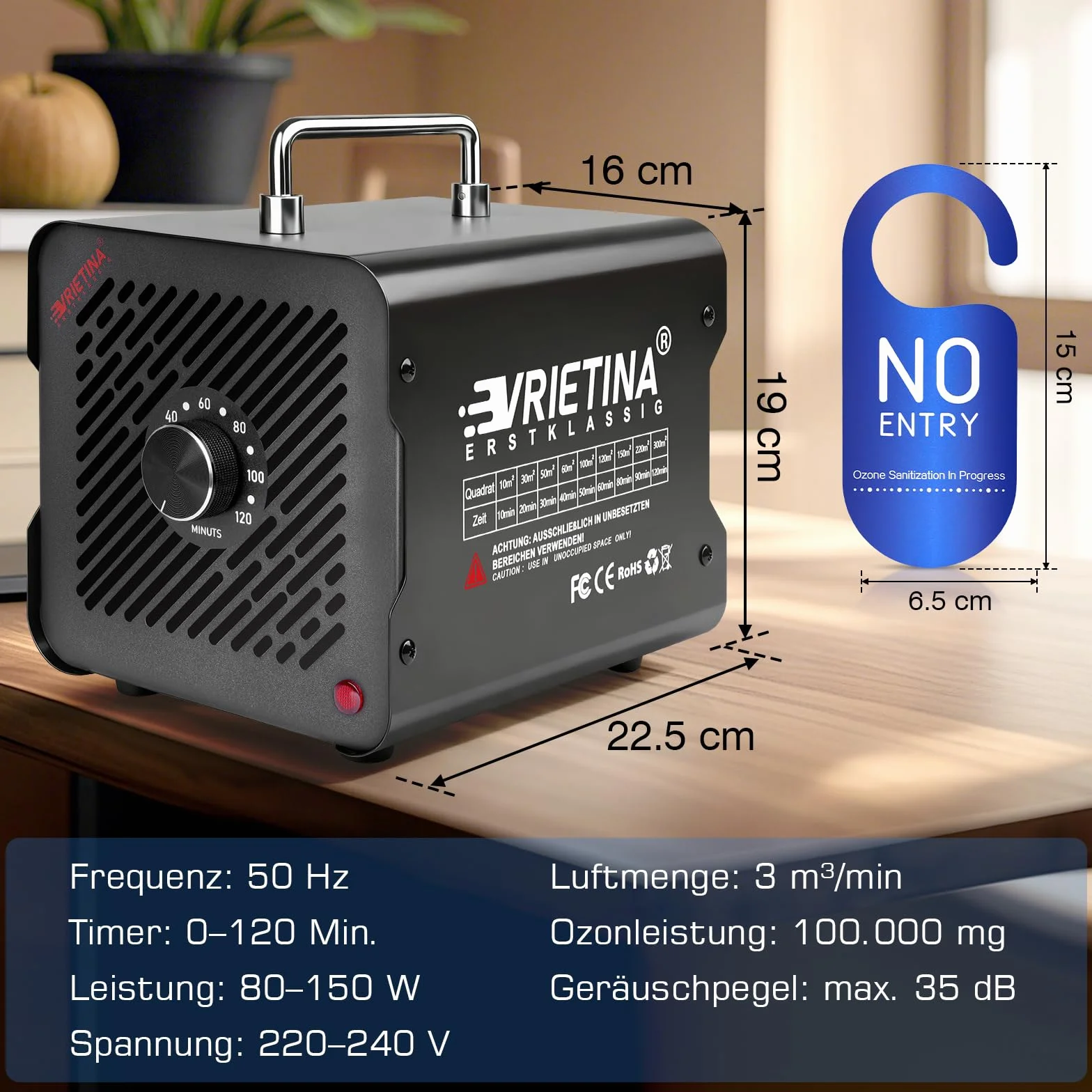 Generator ozonu domowy 65000 mg/h 150 W 35 dB przenośne urządzenie O3