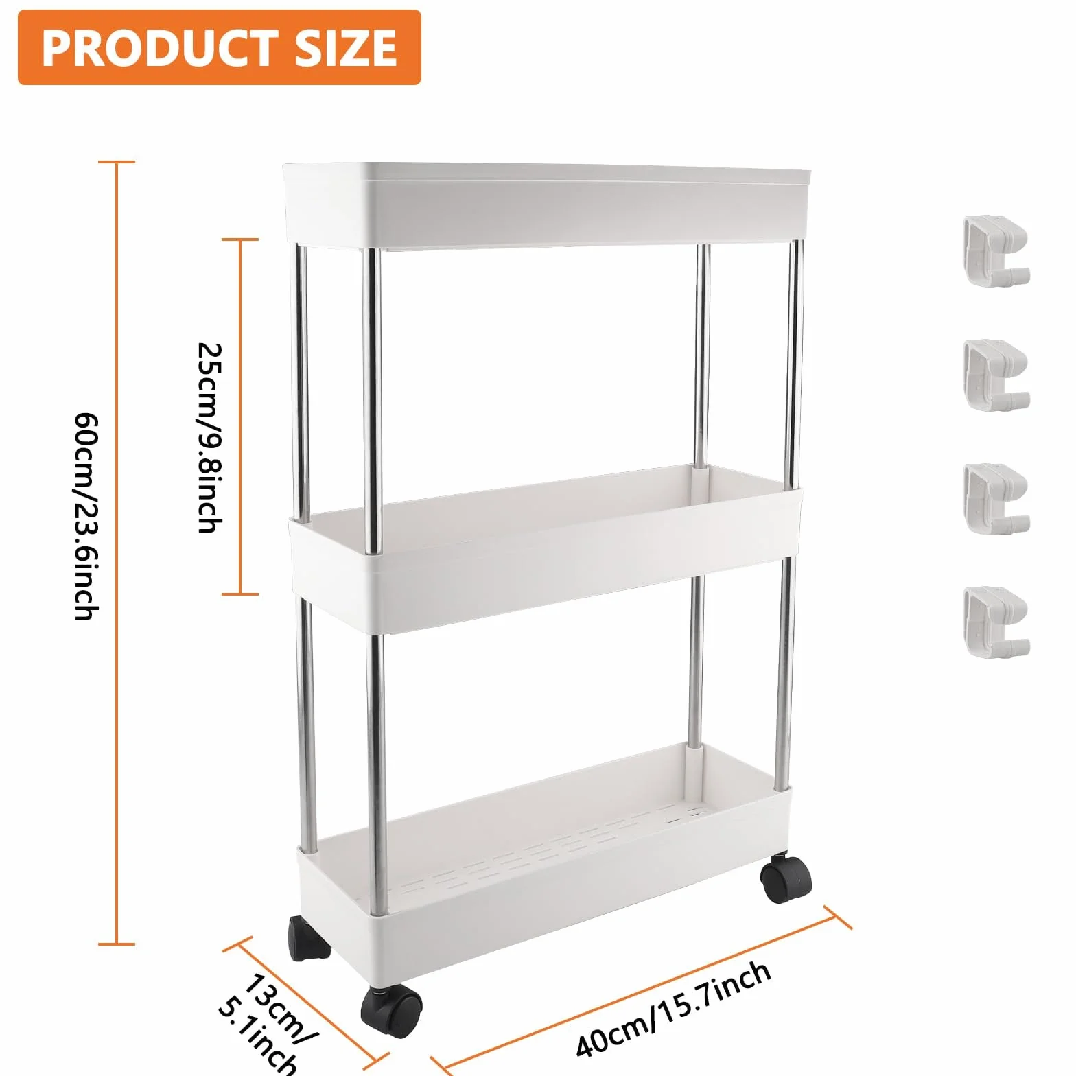 Wózek z 3 poziomami, metalowy wózek kuchenny, wózek do przechowywania, regał kuchenny z obrotowymi kółkami o 360°, do łazienki, kuchni, biura, salonu