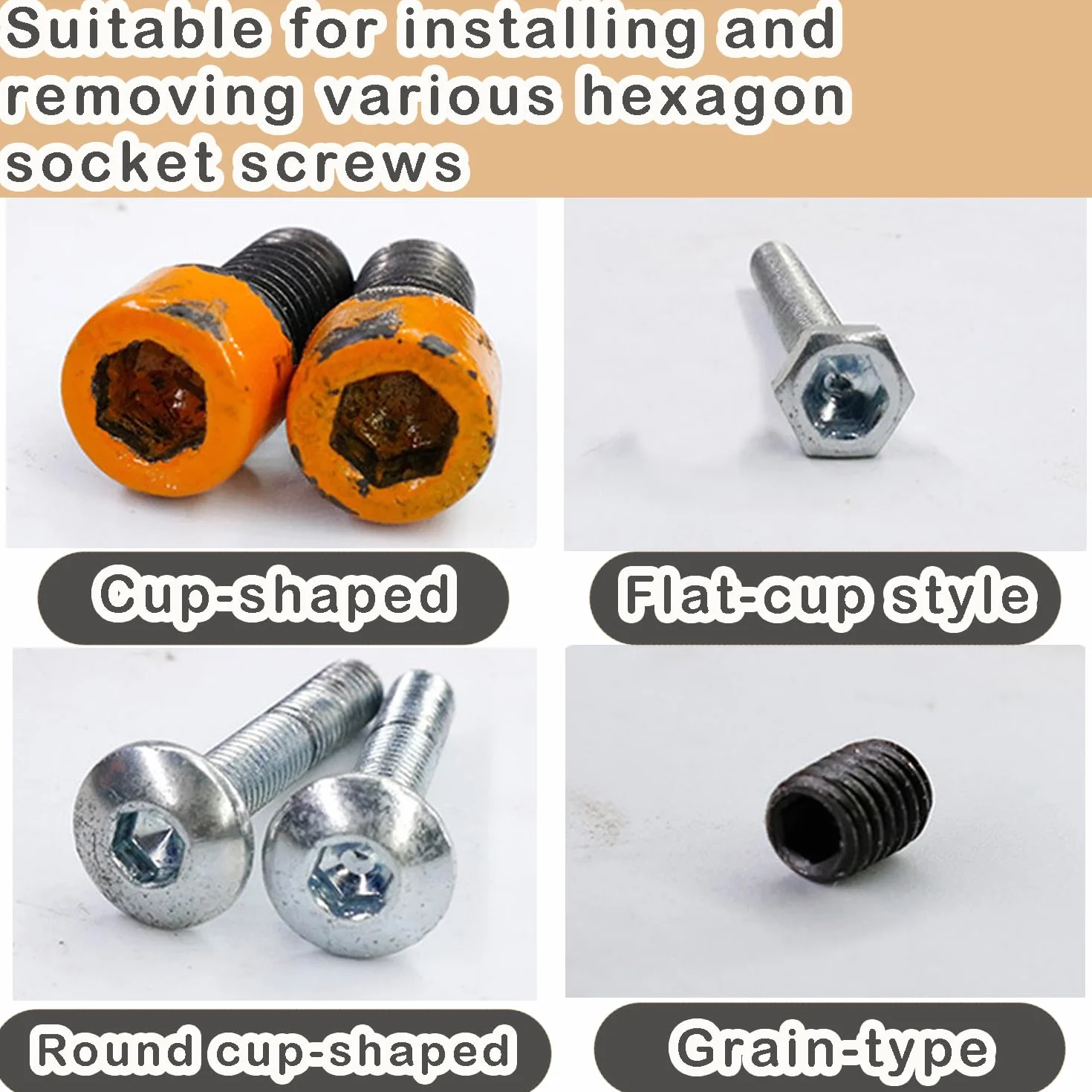 Impact Hex Head Allen Bit Break,6 szt. Śruby sześciokątne 1/4" S2 stalowe magnetyczne sześciokątne bity wkrętaków do montażu mebli i napraw samochodów