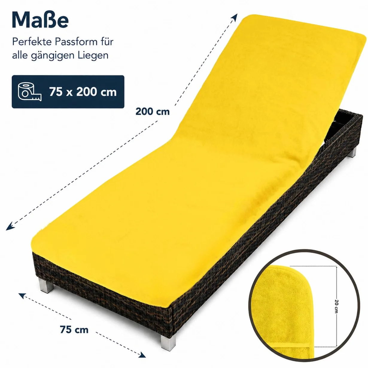 Brandsseller Pokrowiec ochronny na leżak ogrodowy, plażowy, ręcznik frotte, ok. 75 x 200 cm – żółty