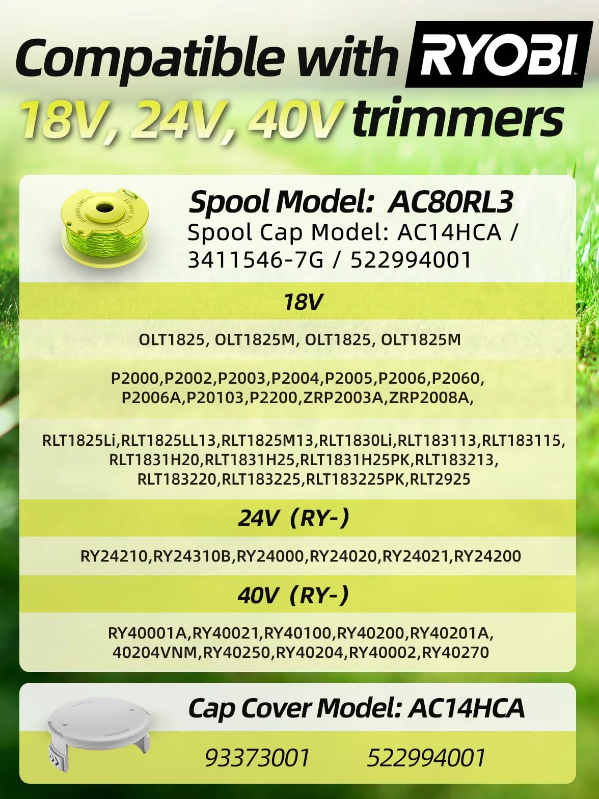 11 sztuk zaktualizowanych modeli szpula do podkaszarki do trawy, działa z Ryobi One + 18 V, 24 V, 40 V, szpula żyłki o długości 2,0 mm i długości 3,4 m, zawiera 9 szpul żyłki i 2 pokrywki
