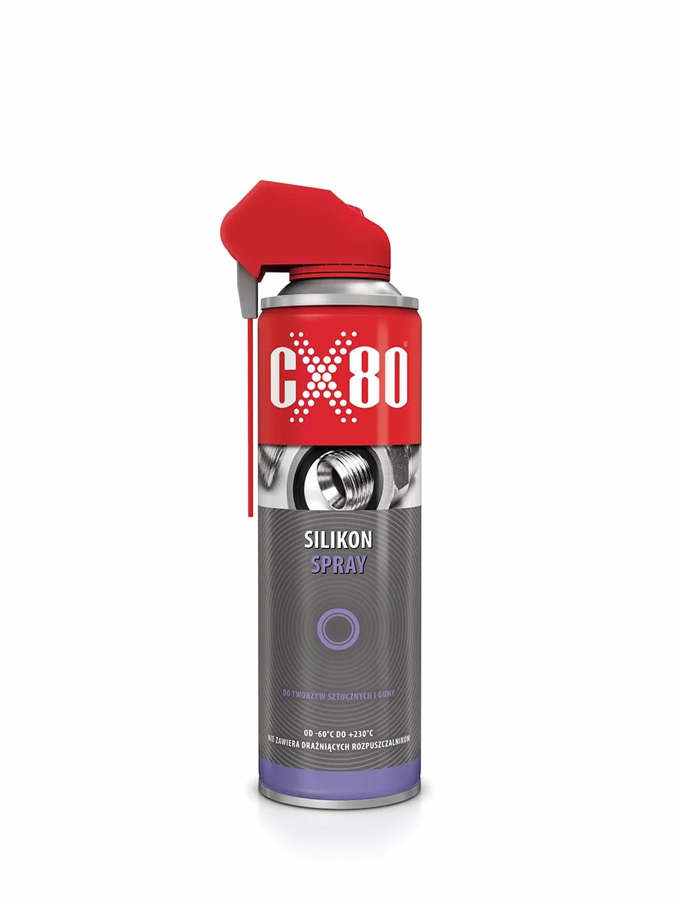 CX80 | Spray silikonowy – bezbarwny smar do tworzyw sztucznych, gumy i metalu, z certyfikatem NSF, antyadhezyjny, odporny na zabrudzenia, odporny na temperaturę do +230°C | DuoSpray, 500 ml