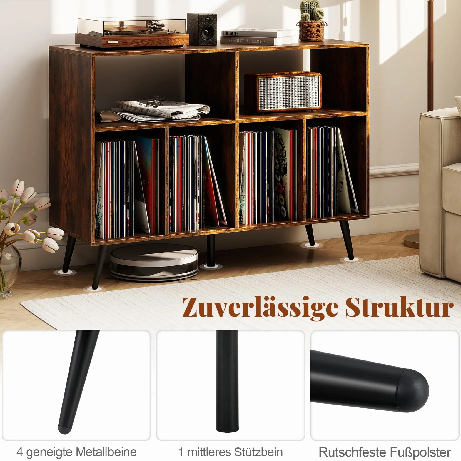 COSTWAY Stojak na gramofony, 3-stopniowy, szafka na gramofony z winylowymi półkami do przechowywania, winylowy uchwyt do przechowywania, do salonu, pokoju muzycznego (brązowy)
