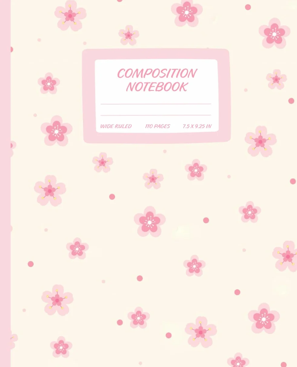 Pink Coquette Composition Notebook: Wide Ruled Journal Cute Girly Flowers Aesthetic 7.5 x 9.25" 110 Pages