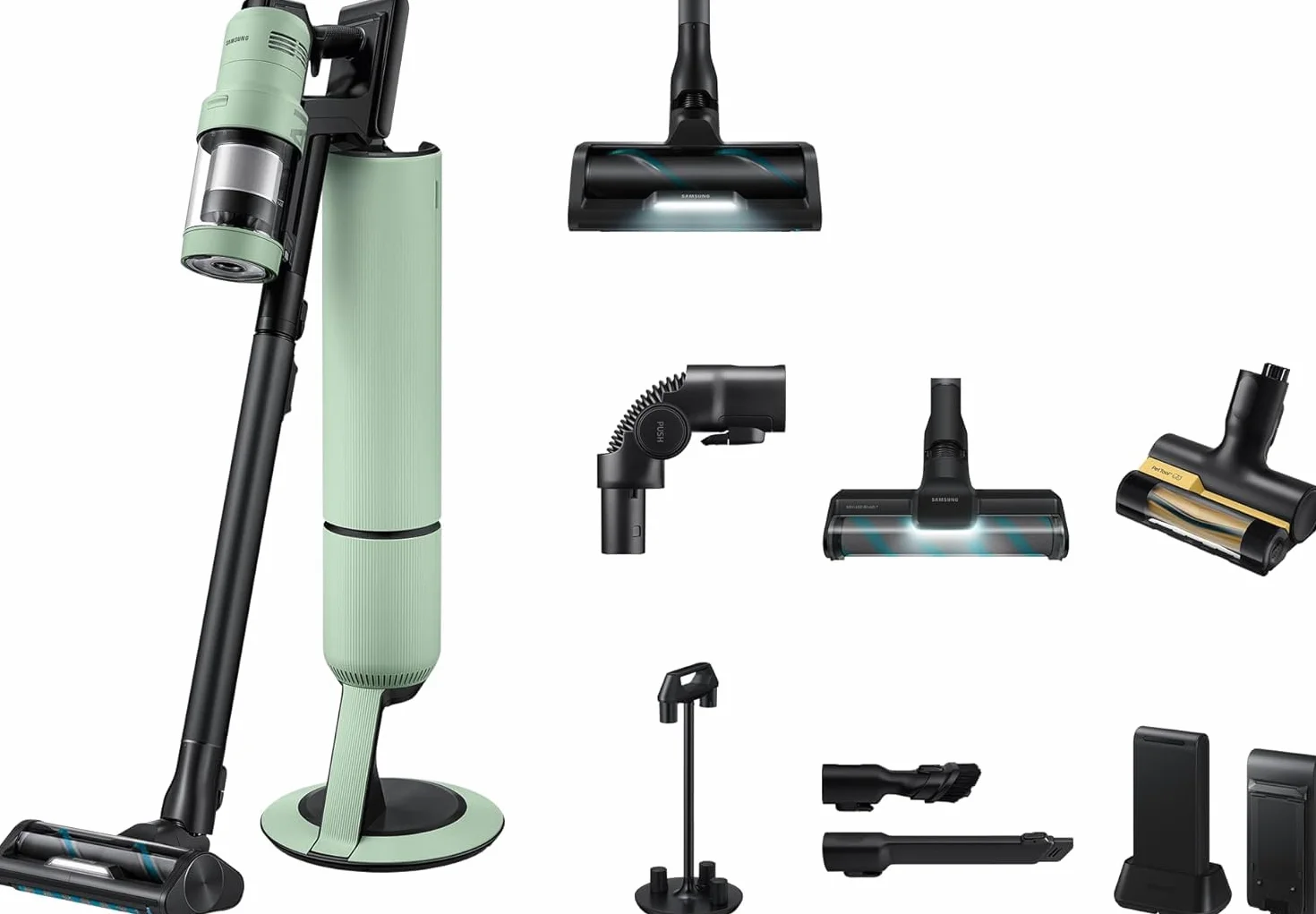 Samsung VS90F40EEM/WD Bespoke AI Jet Ultra akumulator + CompleteClean, akumulatorowy odkurzacz ręczny z akcesoriami, 400 W, 2 akumulatory, stacja All-In-One, Active Dual & Slim LED+ szczotka, Pet Tool