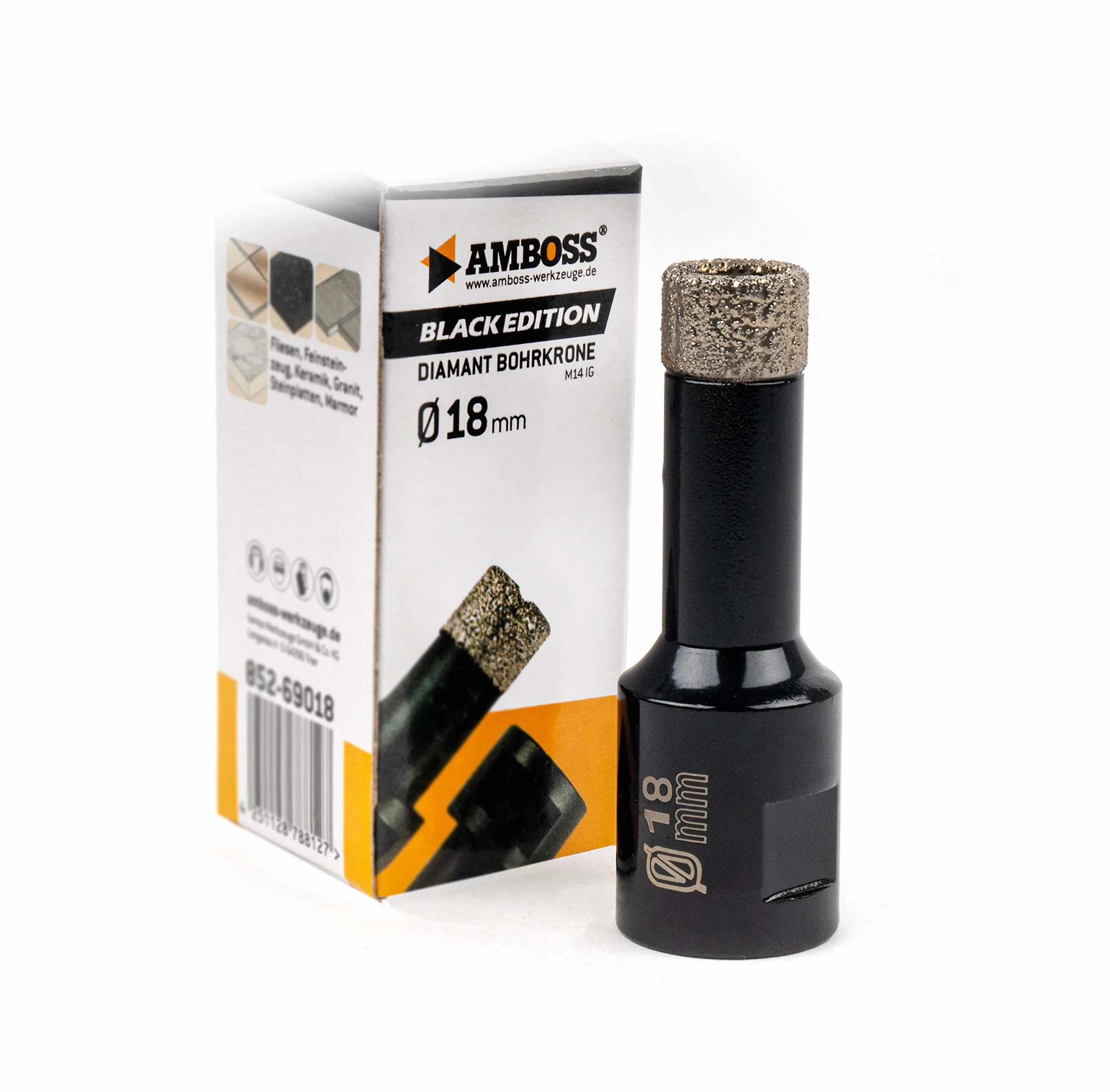 Amboss - diamentowa koronka wiertnicza 18 mm (M14) do szlifierek kątowych | nadaje się do gresu, twardych płytek, granitu itp.