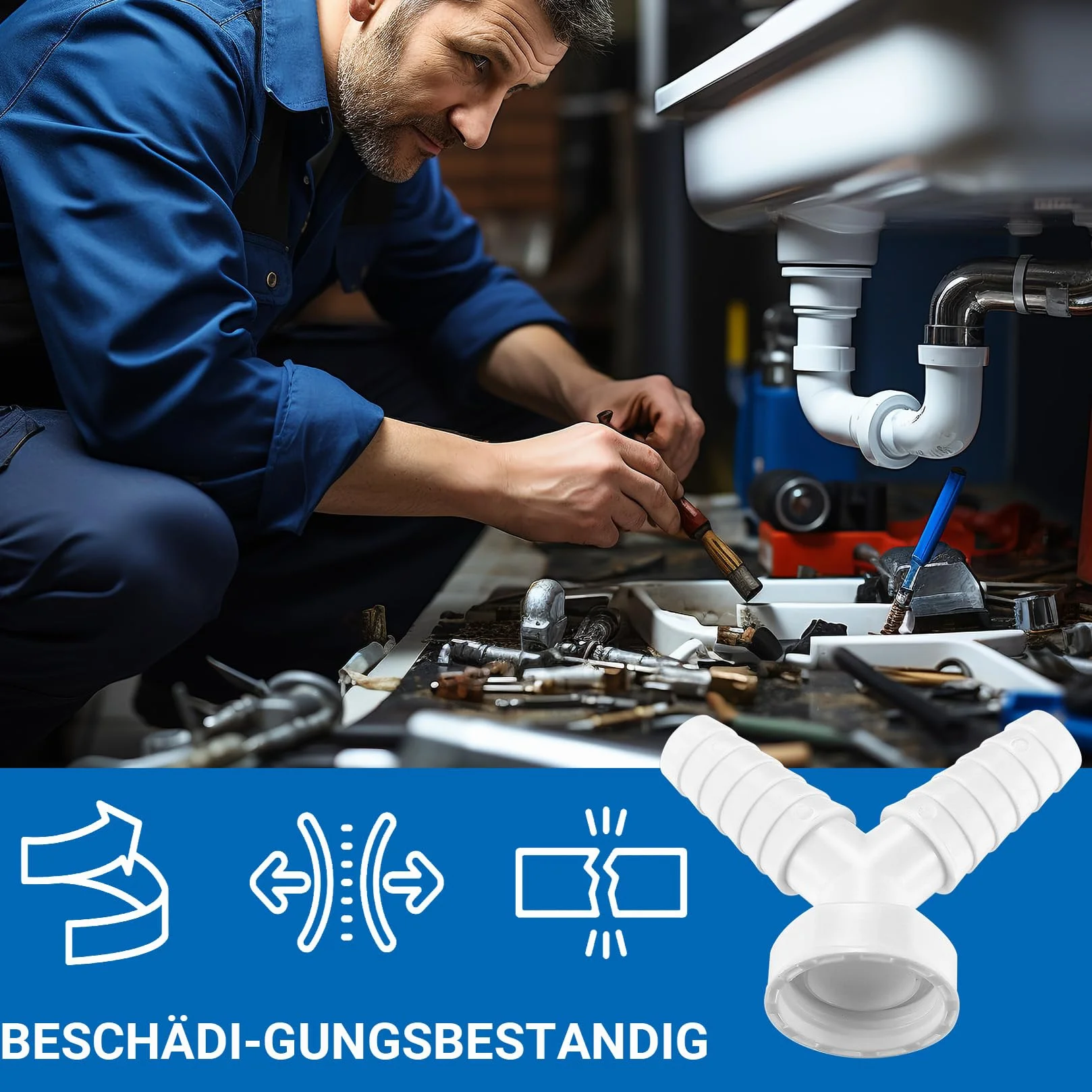Podwójny Złącznik Odpływowy do Pralki i Zmywarki 1 Cal, Y-Adapter Odpływowy, Wąż 19-24 mm, Wyjście DN 25, Uszczelki Przeciw Wyciekom
