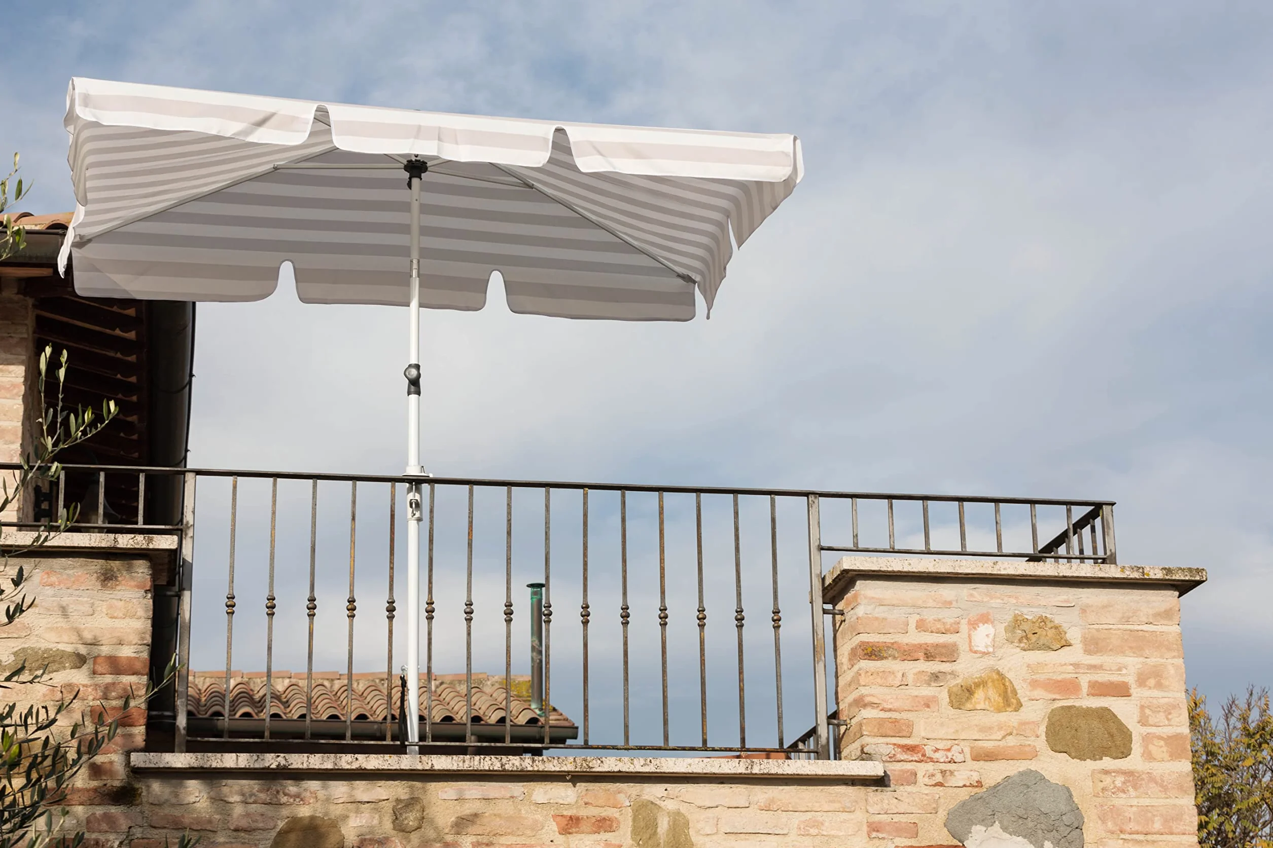 Parasol na taras i ogród, ochrona przed upadkiem, prostokątny parasol z aluminiową ramą (bez podstawy), biały i beżowy, na taras i ogród