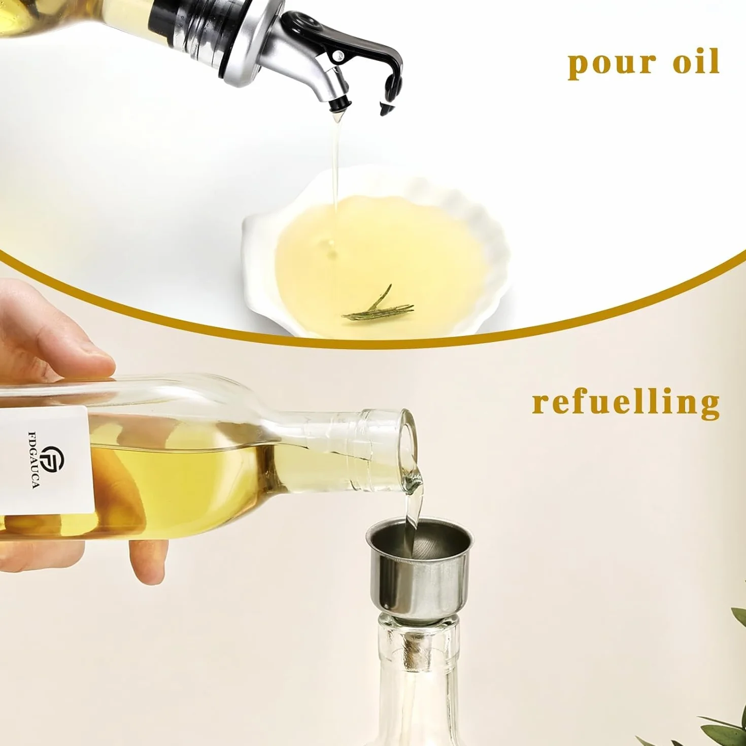 MRVNN Dozownik oleju szklany 500 ml 2 butelki z dzióbkiem srebrny butelka na oliwę z oliwek z etykietami DIY dozownik oleju i octu