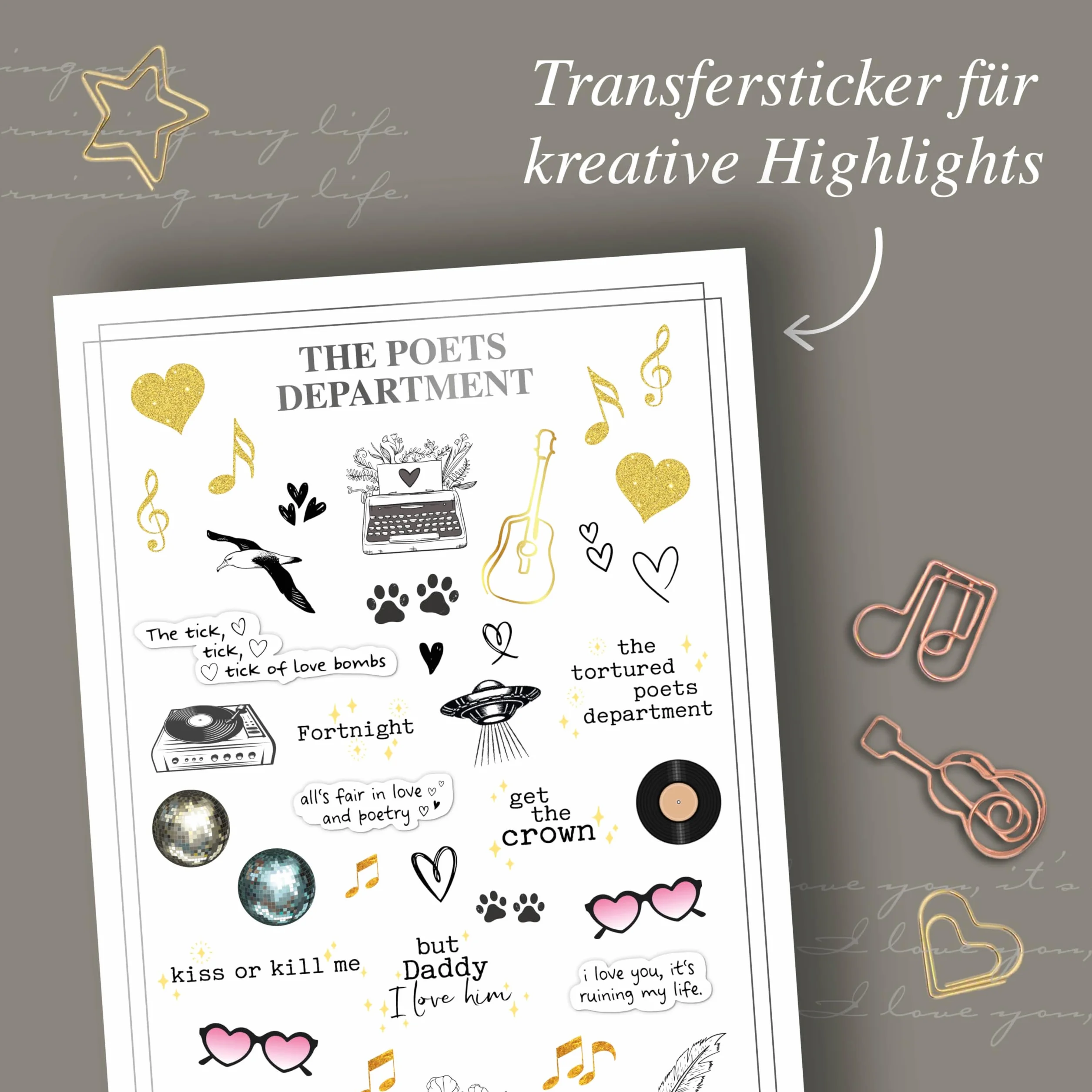 Das inoffizielle Taylor Swift Schreibset - Poets Department: Deko-Metalldose mit Journal, Stiften, Transferstickern, Büroklammern und mehr