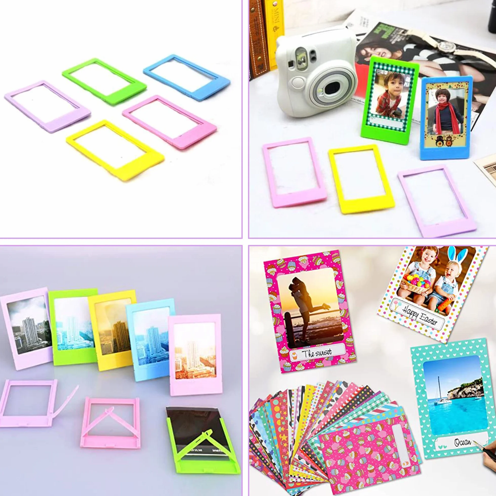 15 sztuk Mini ramka Polaroid + 40 sztuk naklejek Album fotograficzny 8,9 x 5,7 cm Mini ramka na zdjęcia Plastikowa ramka na zdjęcia do natychmiastowego aparatu Kompatybilny z Instax Mini 11/Mini 9