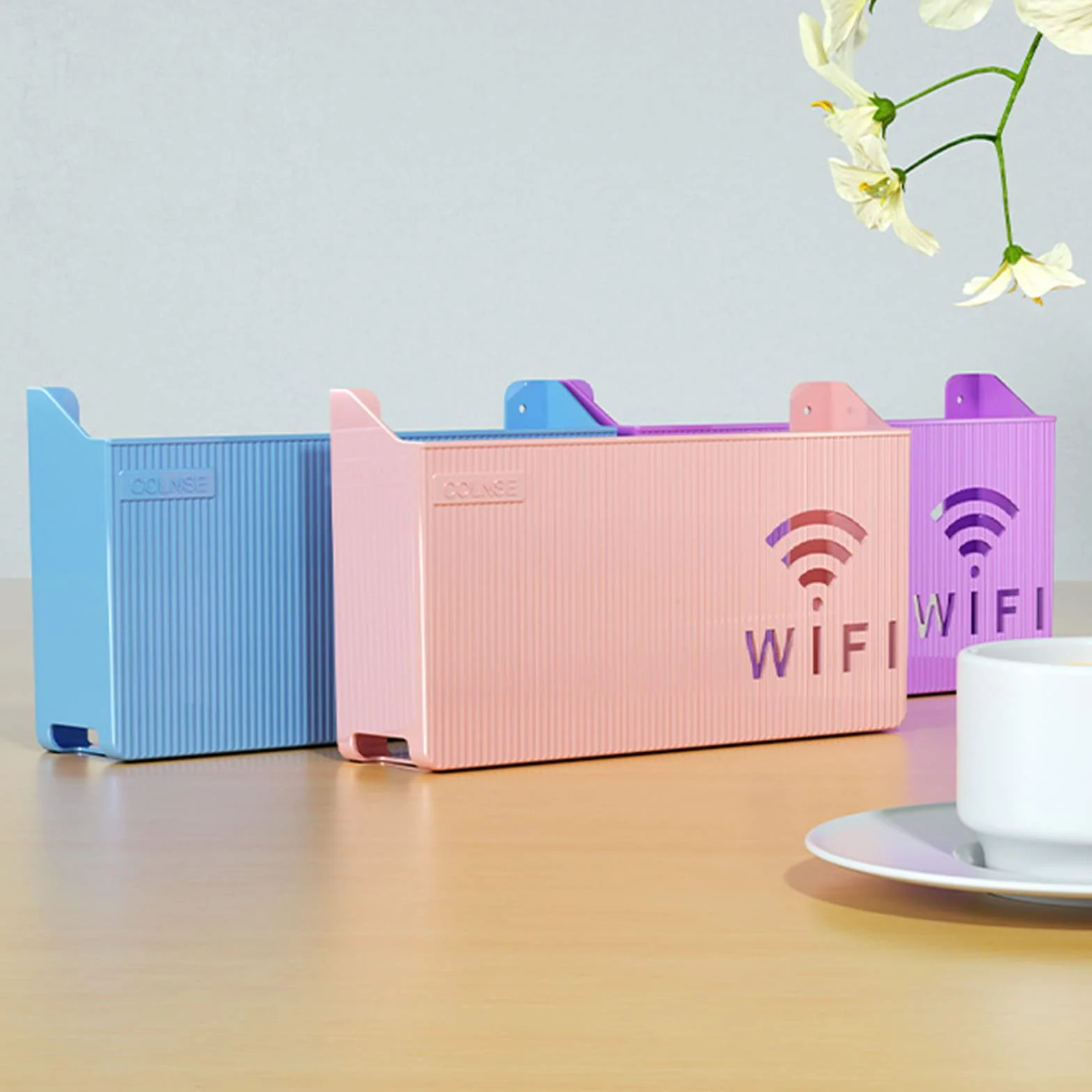 Router pudełko do przechowywania, na ścianę, Wi-Fi, router, regał ścienny, organizer na kable, do powieszenia na ścianie, kabel TV, schowek na ścianę, dekoracja ścienna (kolor: biały)