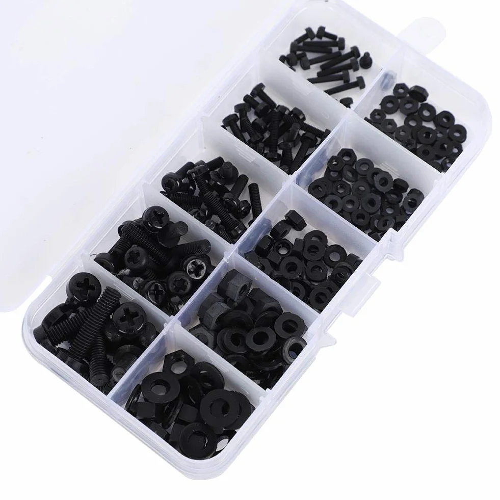 Nylon Nylon Schrauben, Multifunktions-Nylon Schraubensatz, Befestigungselemente M2 / M2.5 / M3 / M4 / M5 Industrie für Mechaniker DIY(Black 270pcs nylon screw set)