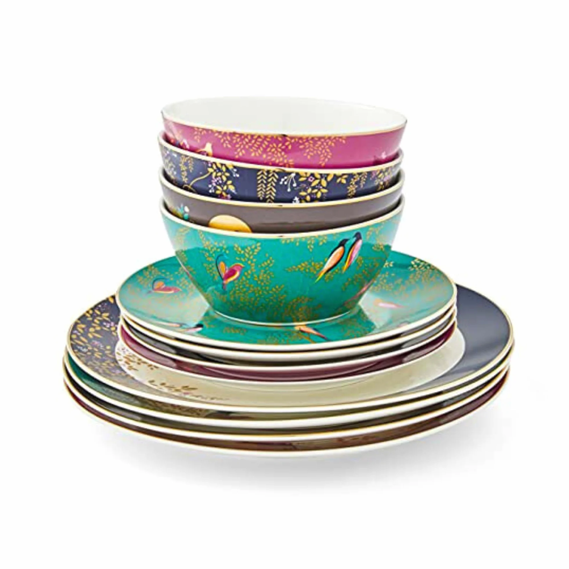 Sara Miller London Chelsea Collection 12-częściowy zestaw zastawy stołowej porcelana złota biała