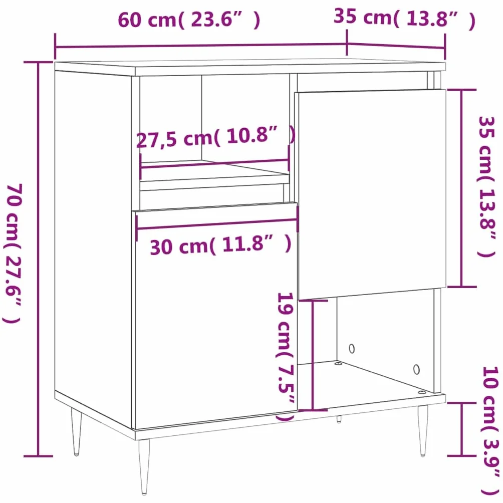 vidaXL Komoda, biała, 60x35x70 cm, materiał drewnopochodny, komoda, szafka kuchenna, szafka boczna, kredens, szafka do przedpokoju, kredens do jadalni