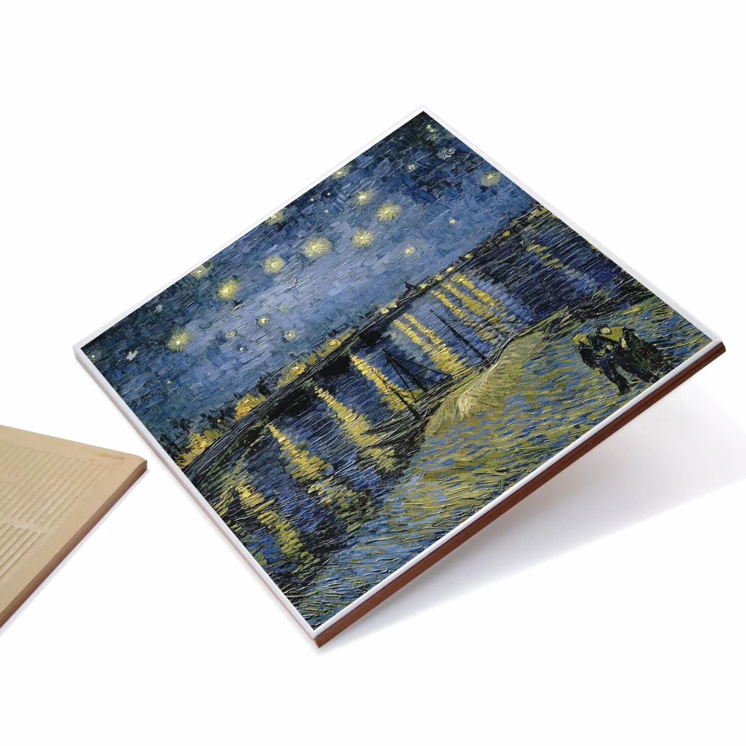 Fantastyczna Ceramiczna Płytka Dekoracyjna 10,8 x 10,8 cm - Van Gogh Nocne Gwiazdy na Rhonie Obraz
