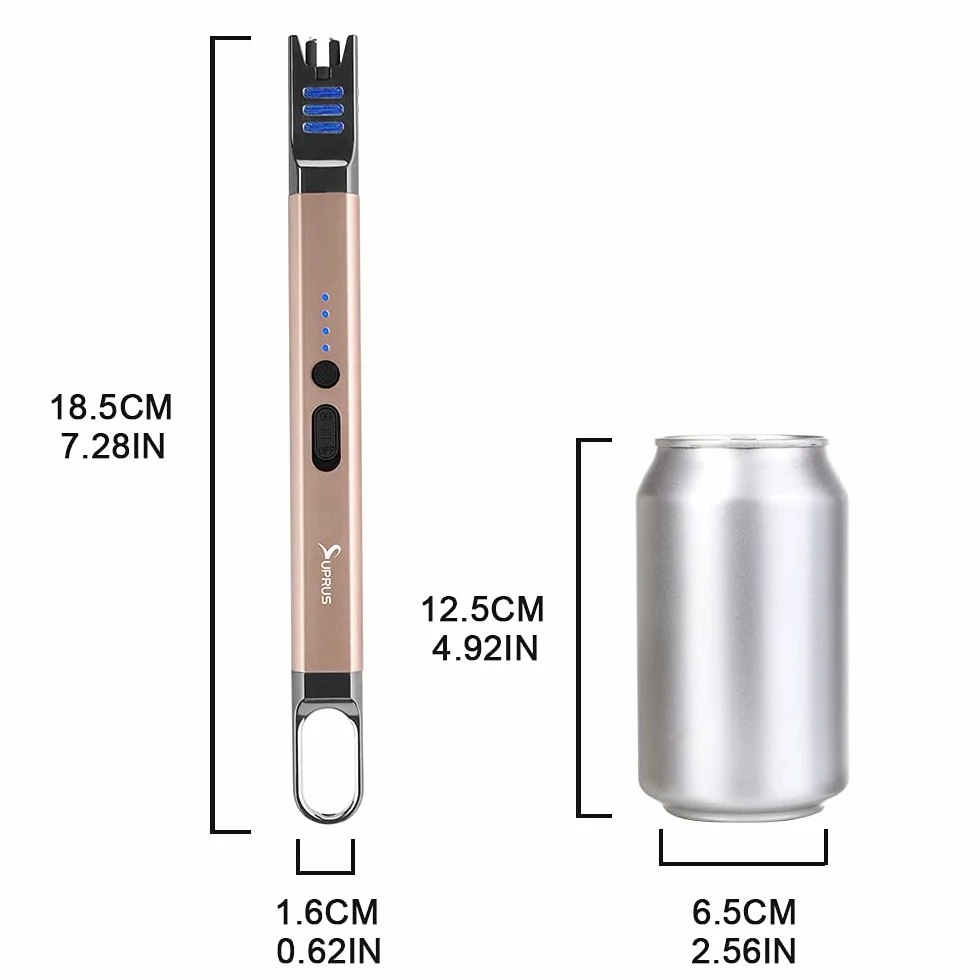 SUPRUS Zapalniczka do świec elektryczna, z łukiem świetlnym, wiatroszczelna, bezpłomieniowa, do ponownego ładowania przez USB z oświetleniem LED, na kemping, grillowanie, gotowanie (czarna + złota)