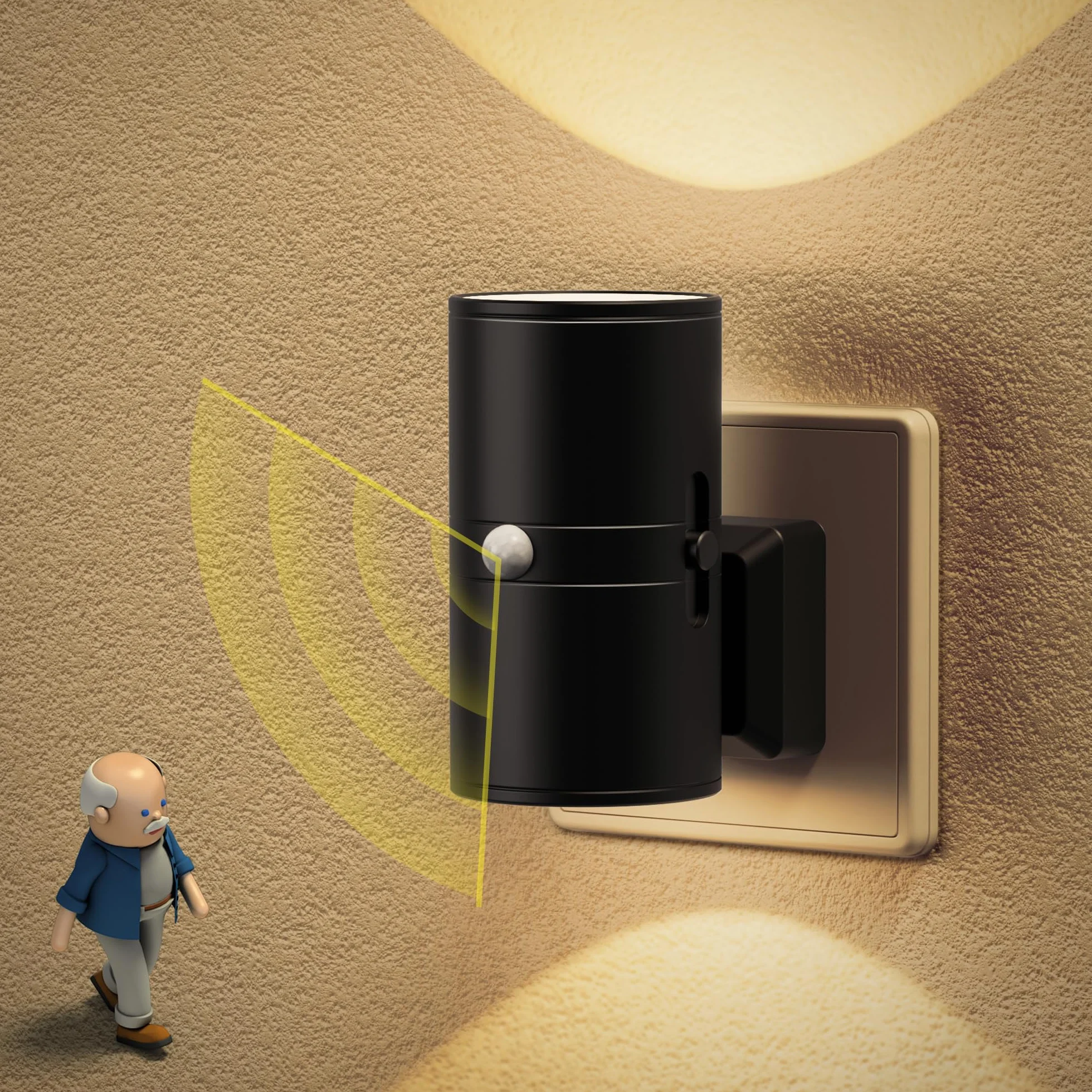 JandCase Lampka nocna z czujnikiem ruchu, lampka nocna dla dzieci z regulacją jasności 0-100LM, 3 tryby, 3000K ciepła biel, lampka z czujnikiem ruchu do sypialni, kuchni, salonu, 1 opakowanie