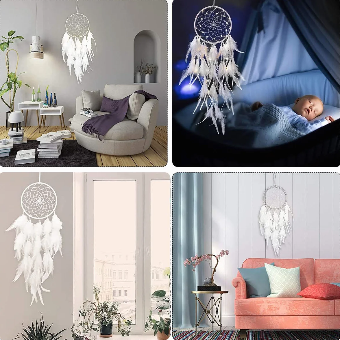 Dream łapacz snów dla dzieci, pióra, łapacz snów w stylu czeskim, ręcznie wykonany, do powieszenia na ścianie, na wesele, do mieszkania, ornamenty, rękodzieło (