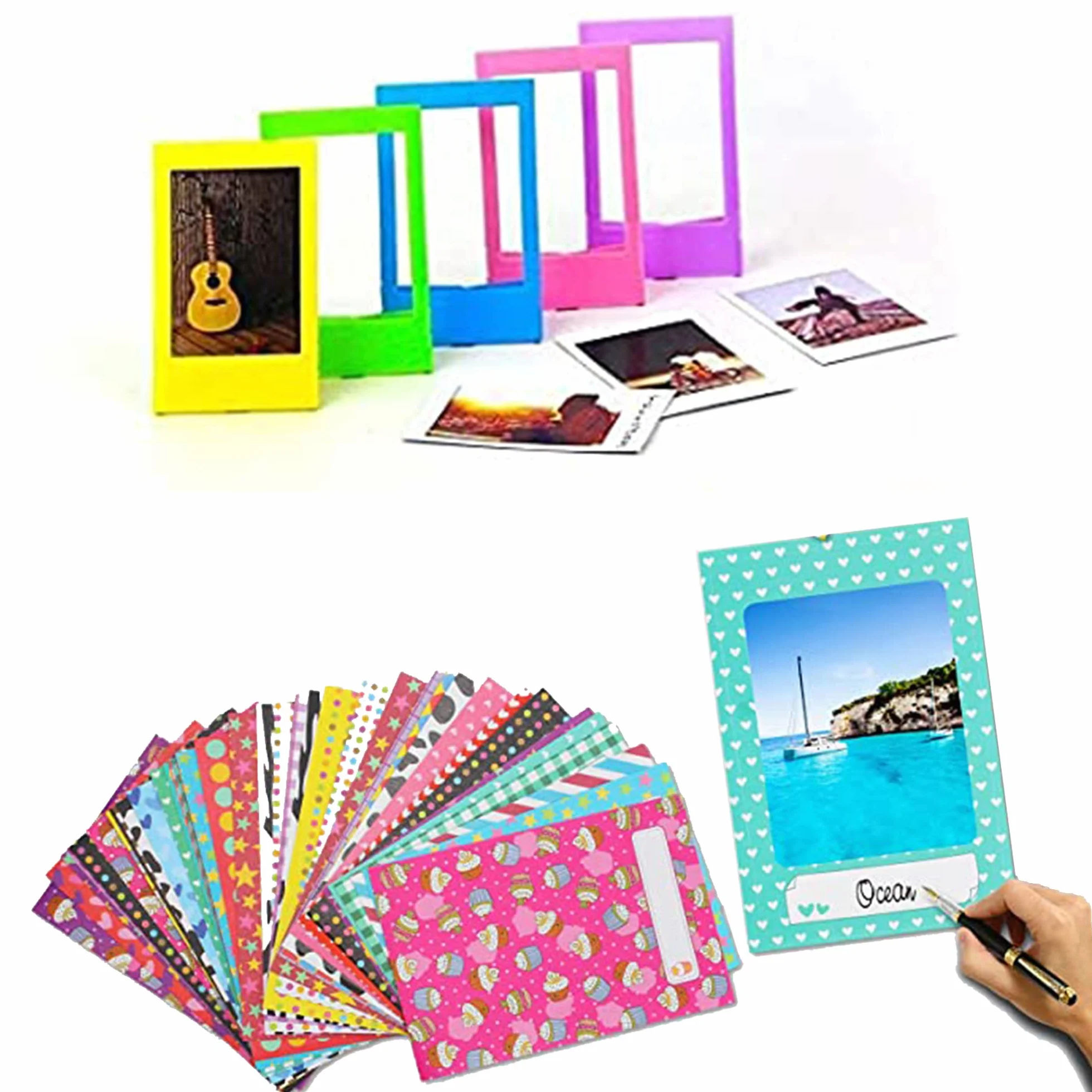 15 sztuk Mini ramka Polaroid + 40 sztuk naklejek Album fotograficzny 8,9 x 5,7 cm Mini ramka na zdjęcia Plastikowa ramka na zdjęcia do natychmiastowego aparatu Kompatybilny z Instax Mini 11/Mini 9