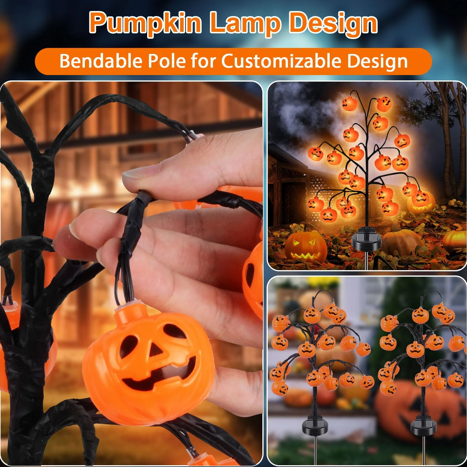 Dekoracja na Halloween, lampy solarne do ogrodu na zewnątrz, 2 sztuki, 20 diod LED, 2 tryby, wodoodporna, dekoracja, ogród, Halloween, pomarańczowa, dynia, lampion, ozdoba