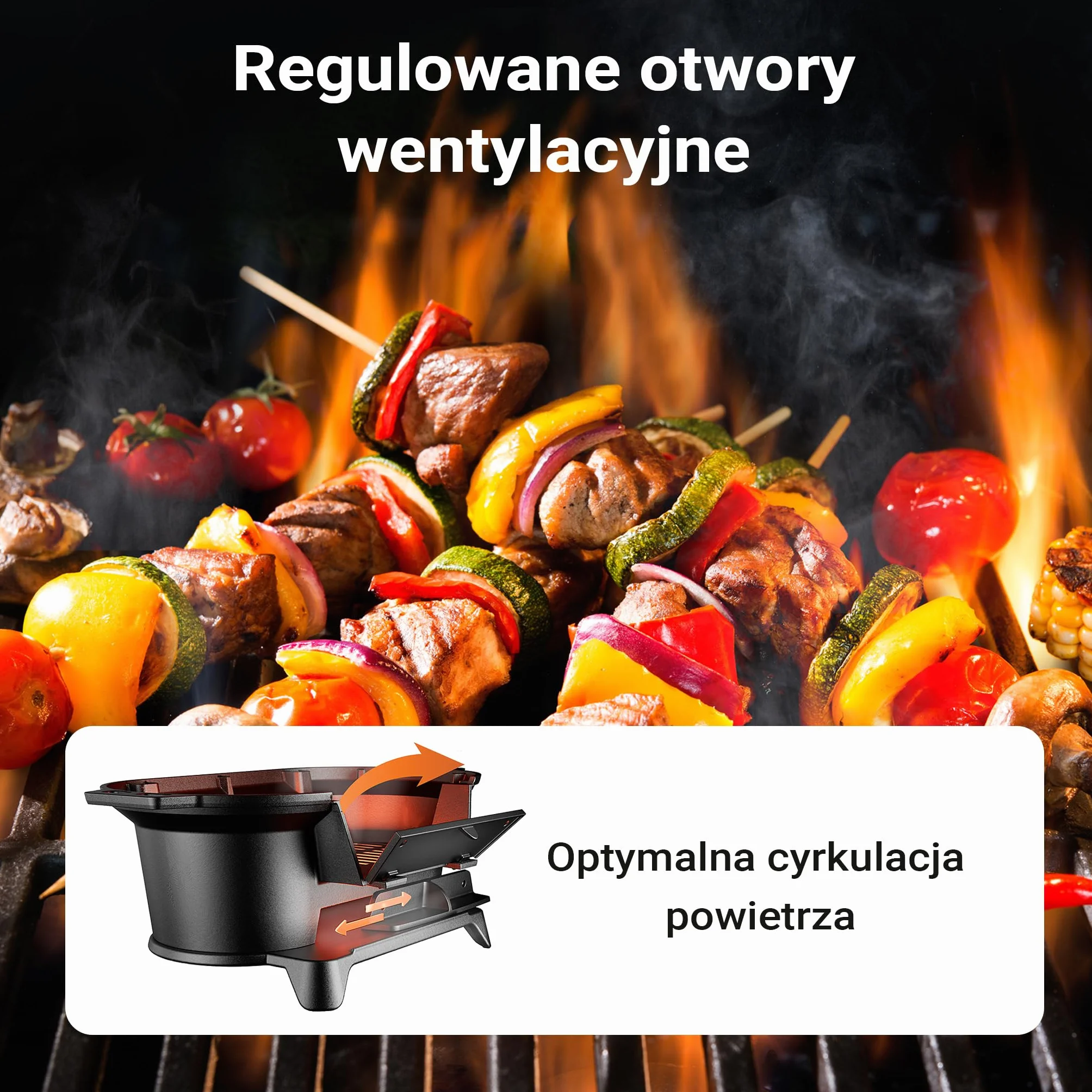 Wiltec Przenośny grill żeliwny o wymiarach 500 x 270 x 210 mm, z uchwytami i płytą do grillowania, miska na węgiel z otworem wentylacyjnym