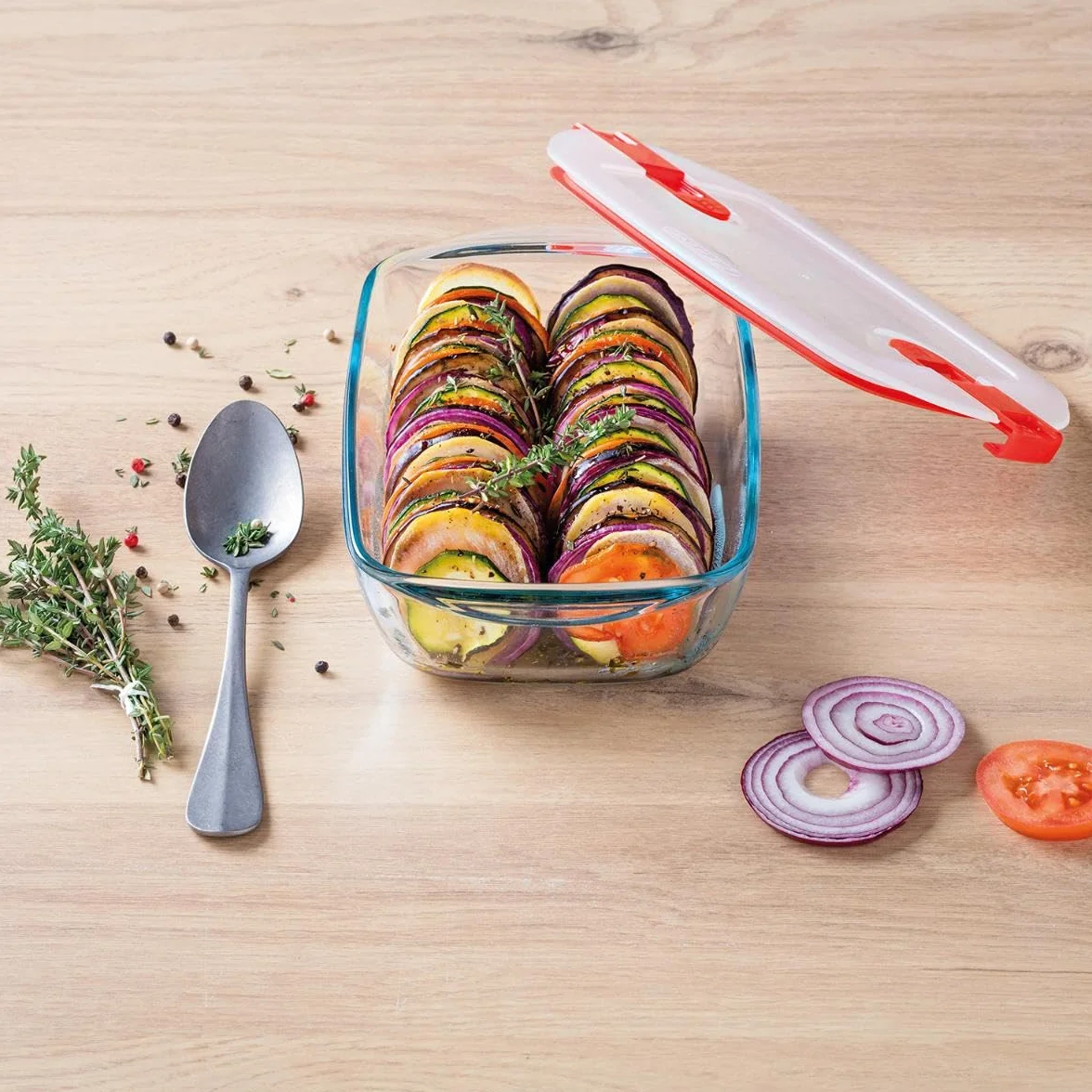 Pyrex 207PH00 Cook & Heat okrągły szklany pojemnik na żywność z pokrywką