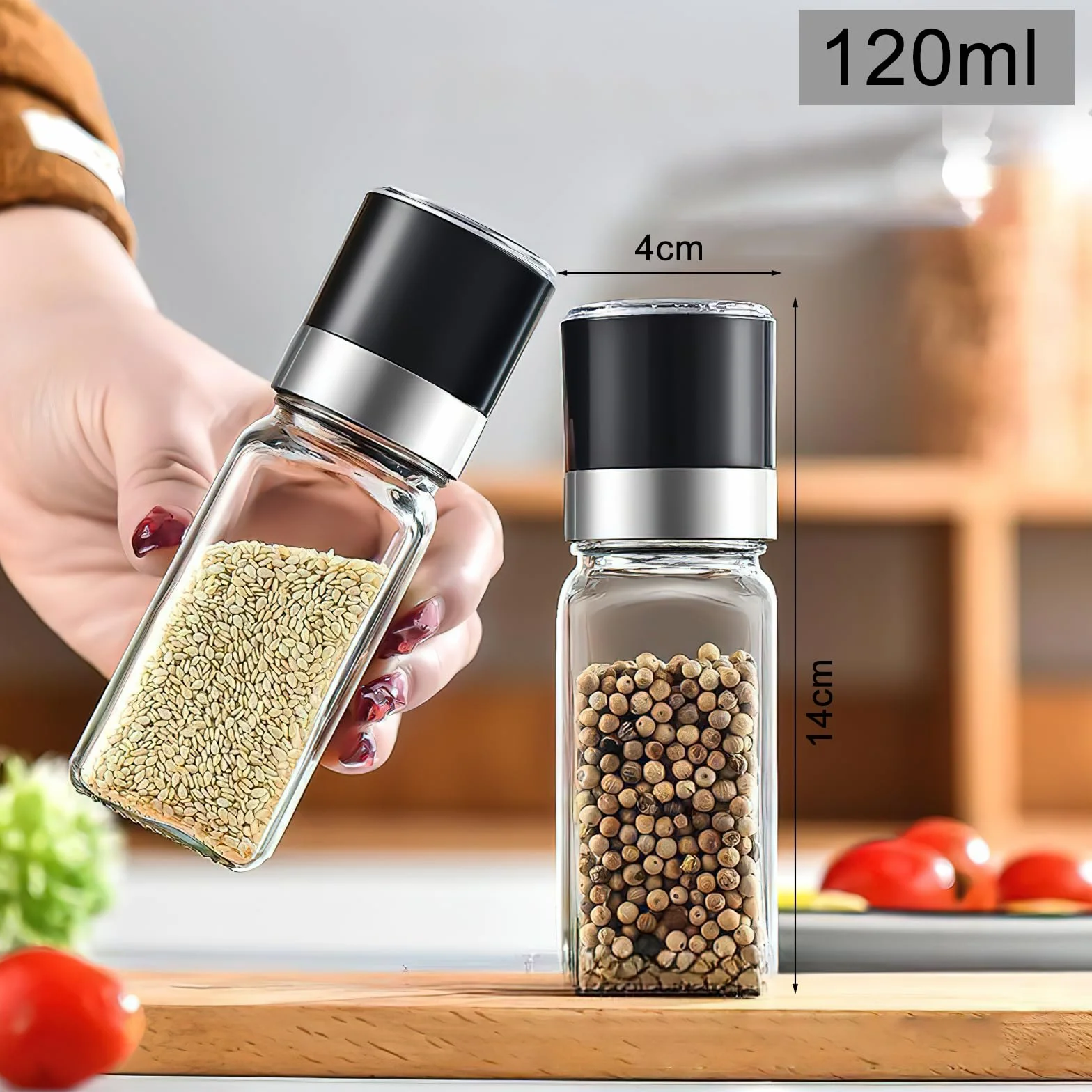 Zestaw 2 regulowanych młynków do soli i pieprzu ceramicznych 120 ml