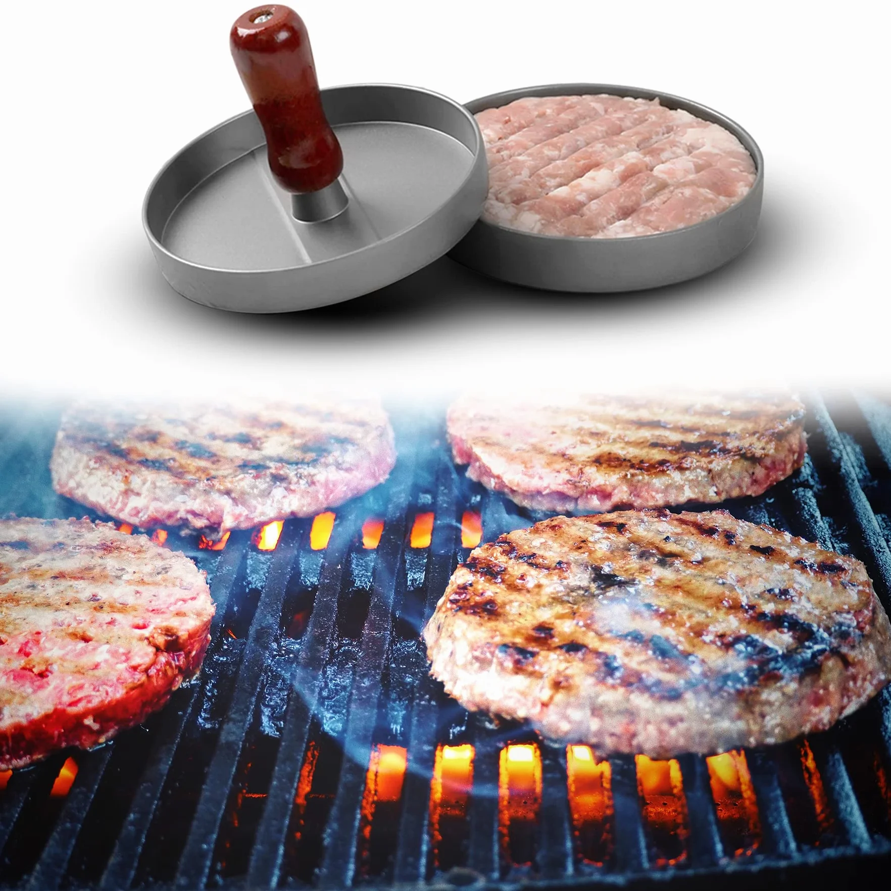 Retoo prasa do burgerów/hamburgerów, prasa do hamburgerów, prasa do burgerów na patety, do BBQ, do robienia burgerów z alu-gusu z powłoką zapobiegającą przywieraniu, wysokiej jakości prasa do mięsa