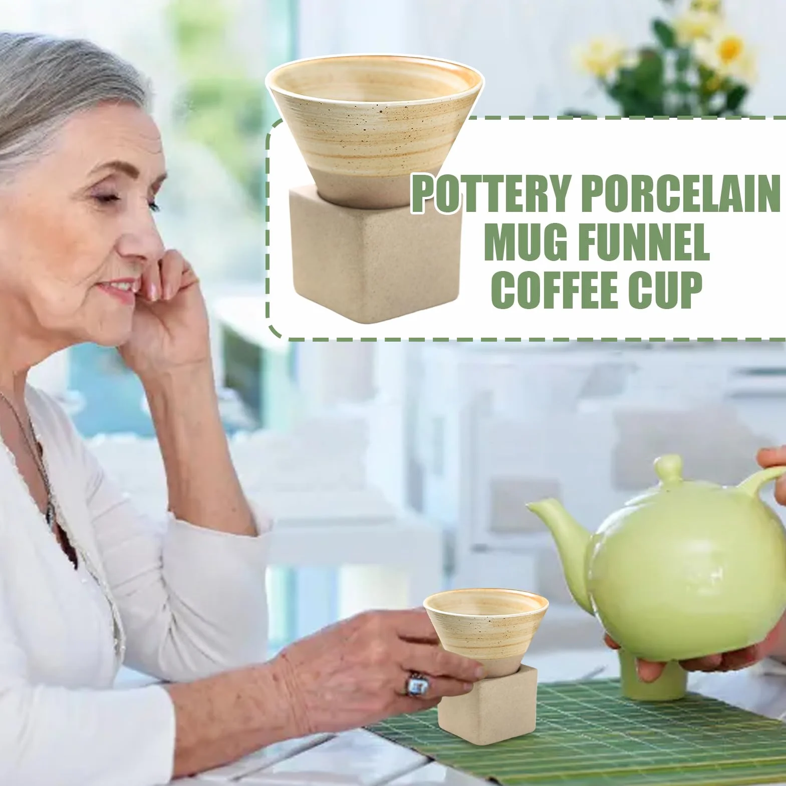 Kubek ceramiczny 100ml japoński stożkowy z lejkiem do herbaty ręcznie robiony retro