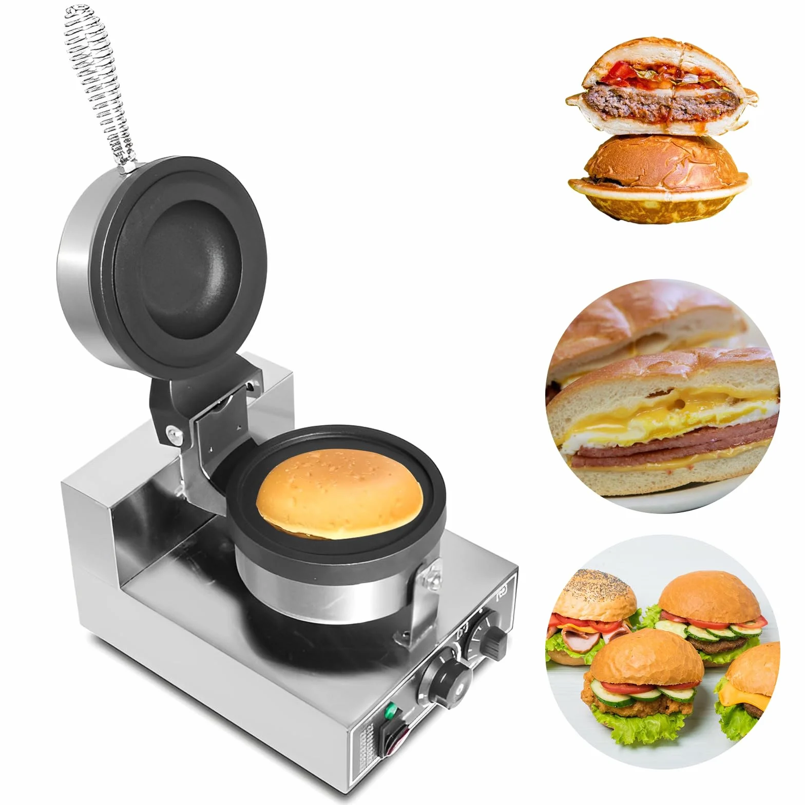 Elektryczna maszyna do hamburgerów UFO, komercyjna nieprzywierająca maszyna do hamburgerów, regulowana temperatura 50-300℃ nieprzywierająca patelnia, timer 0-5 minut do użytku domowego i komercyjnego