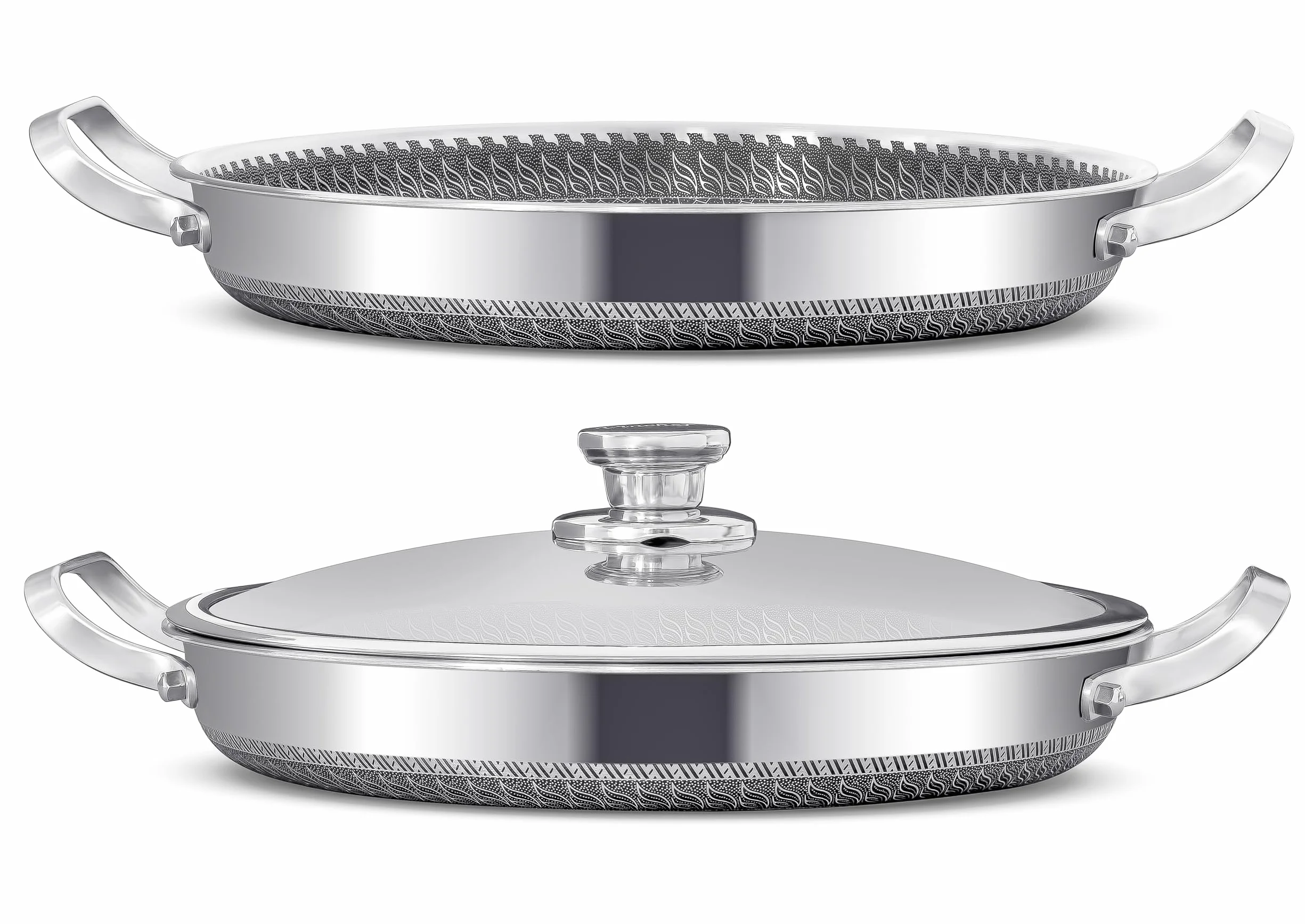 INTIGNIS Patelnia do paella lub z pokrywką piekarnika – smażenie, pieczenie, patelnia z nierdzewnej stali 32 cm, technologia Greblon
