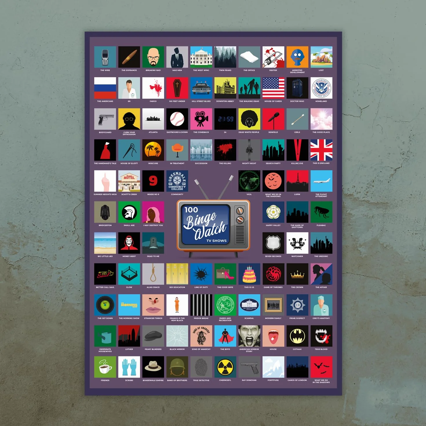 Plakat zdrapka 100 najlepszych seriali - 100 seriali, które musisz zobaczyć - Mad Monkey