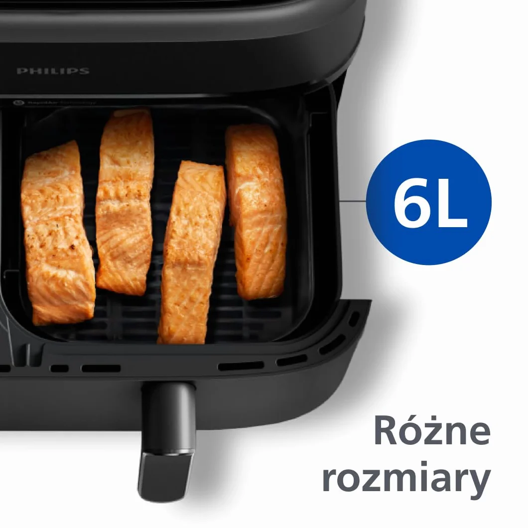 Philips Dual Basket AirFryer - zdrowe, szybkie i wszechstronne gotowanie, do pieczenia, gotowania i grillowania, duża pojemność 9 l, RapidAir, ekran dotykowy, konstrukcja z 2 szufladami (NA350/00)