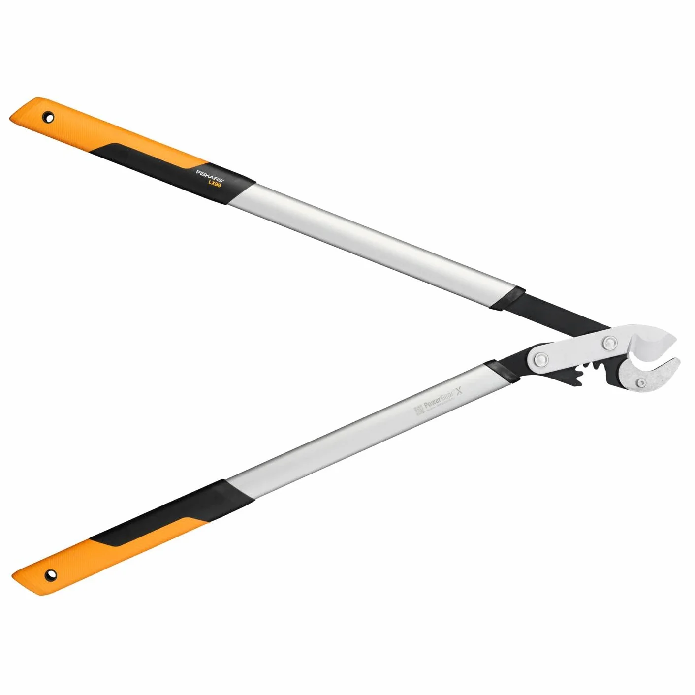 Fiskars Sekator dźwigniowy, kowadełkowy PowerGearX do suchego i twardego drewna, Powłoka nieprzywierająca, Hartowana stal, Długość: 80 cm, Czarny/ pomarańczowy, LX99-L, 1020189