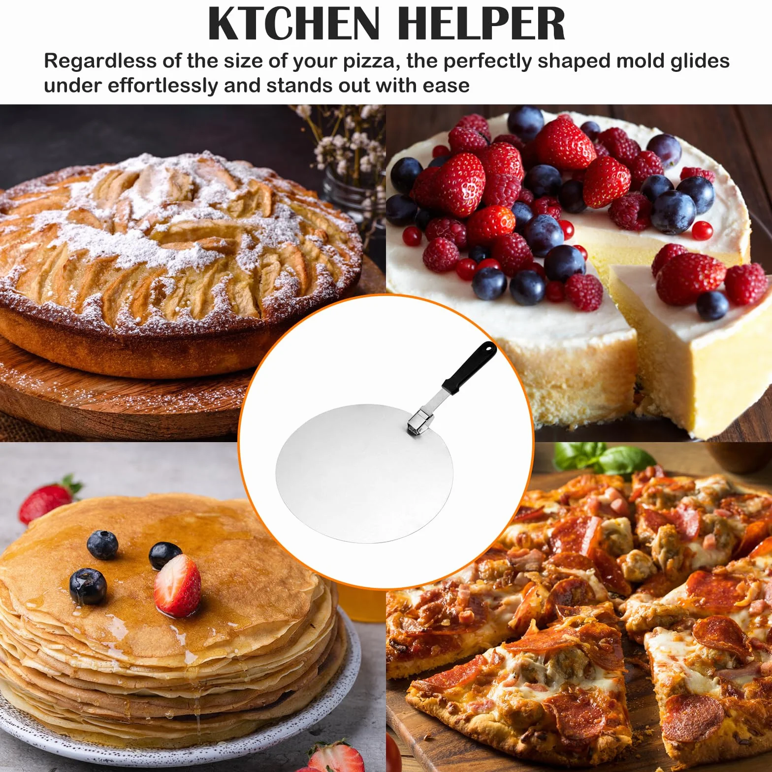 Łopatka do pizzy ze stali nierdzewnej, do grilla lub piekarnika, z praktycznym składanym uchwytem, okrągła łopatka do pizzy, 30,5 x 25,5 cm, do tarty i chleba