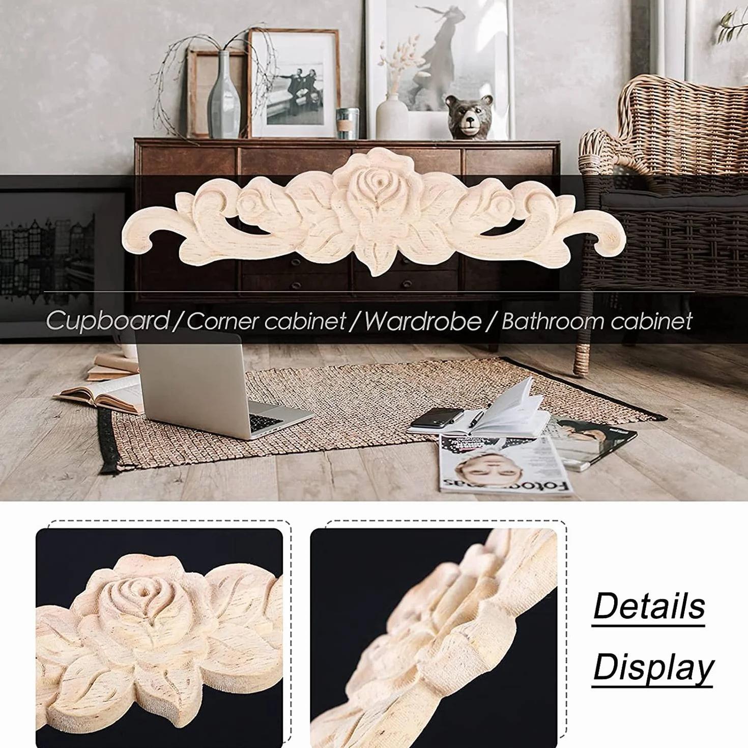 TABL 10 Pcs Carved Wall Decor Carved Applique Decorative for Furniture Door Cabinet Bed Decorations