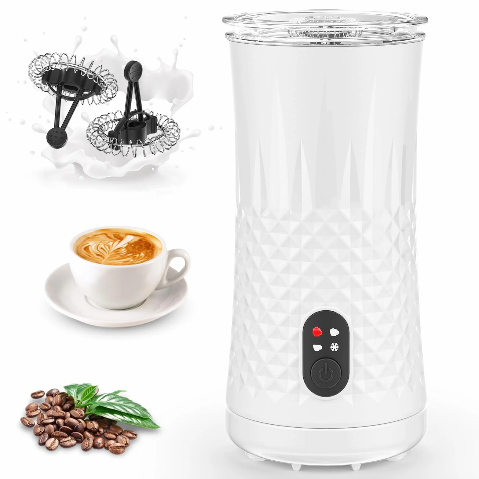 Dreamhigh Elektryczny spieniacz do mleka 4 w 1, 400 W, 240 ml, 2 trzepaczki