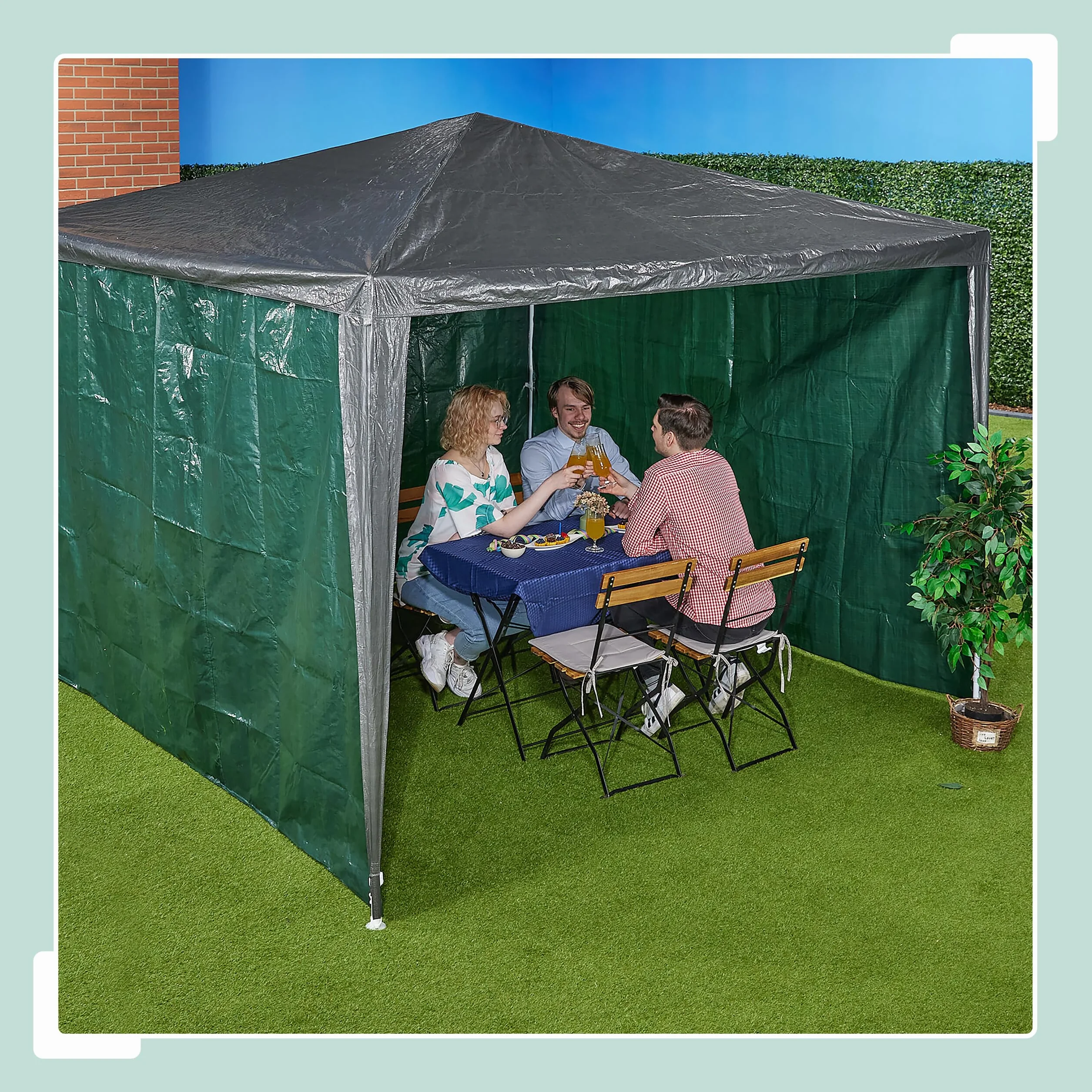 Relaxdays Części boczne do pawilonu, zestaw 3 sztuk, 2 x 3 m, wodoszczelne, z zapięciem na rzepy, PE, bez okna, ciemnozielone