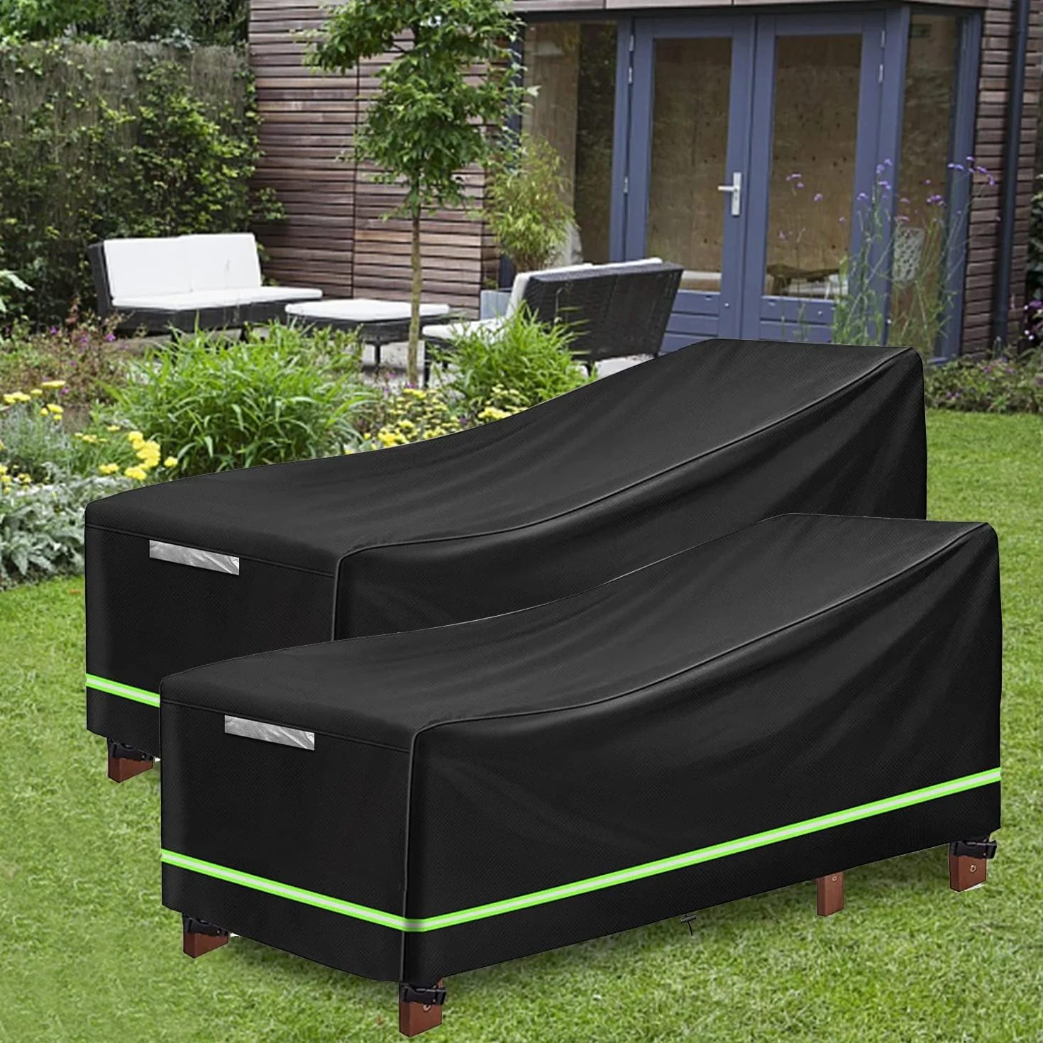 Pokrowiec ochronny na leżak ogrodowy, 2 sztuki, pokrowiec ochronny z 4 wiatroszczelnymi guzikami 210D Oxford, 200 x 75 x 40/70 cm, na leżak, leżak i leżak