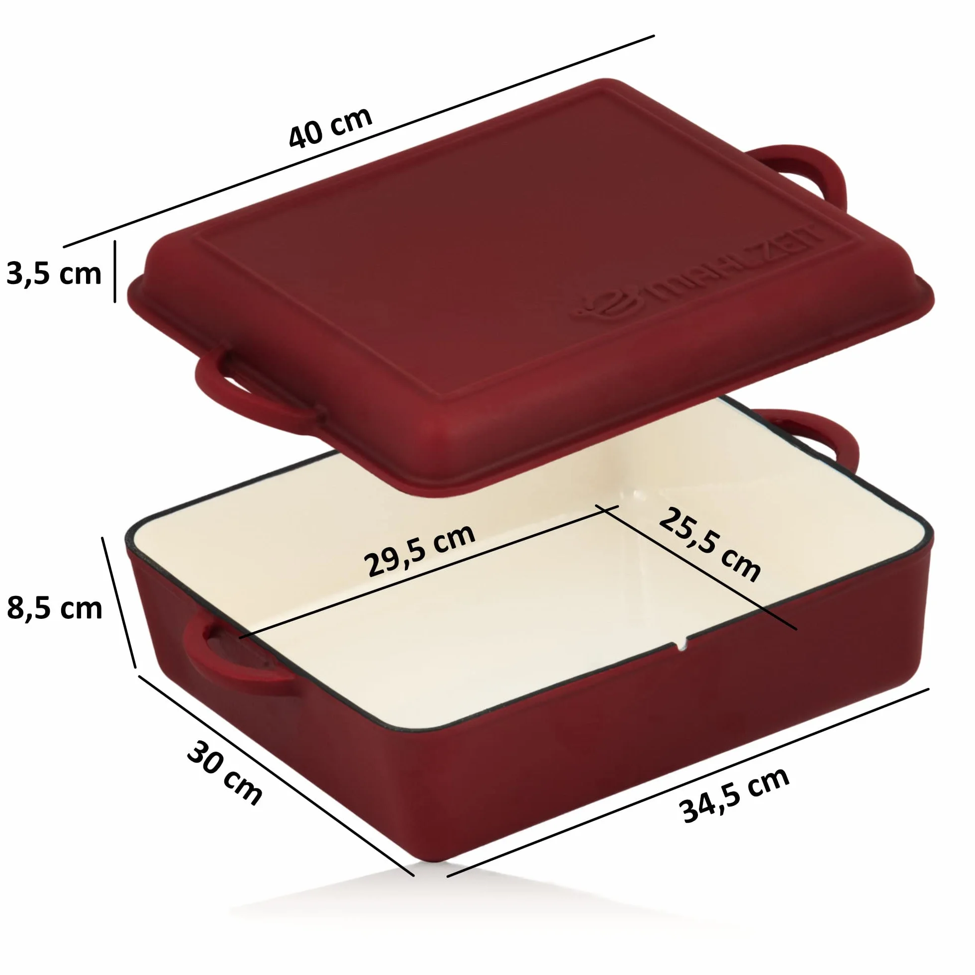 Mahlzeit Emaliowane Żeliwne Naczynie Do Pieczenia 10,8 L Dark Cherry Brytfanna 2 W 1 Z Patelnią Z Pokrywką