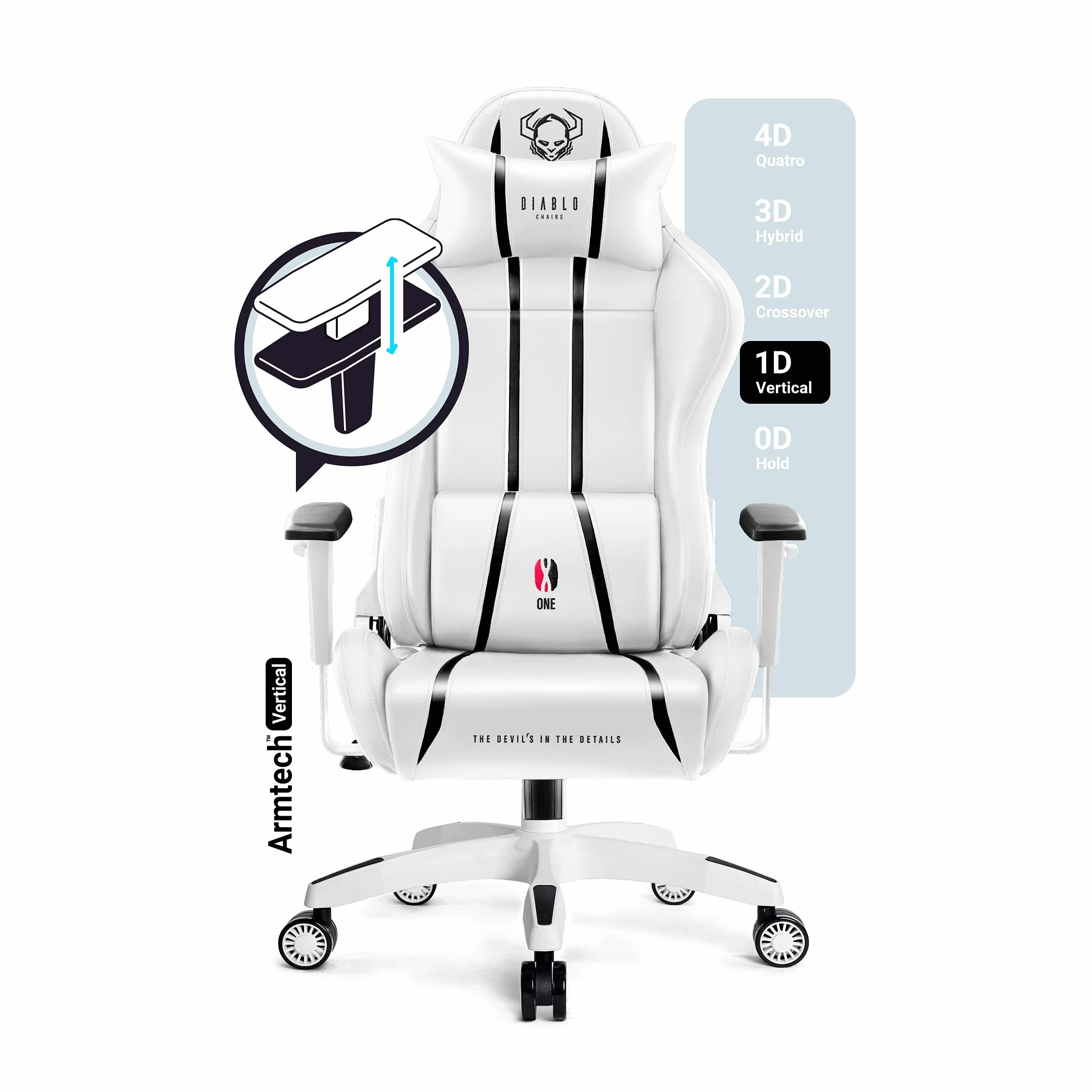 Diablo X-One 2.0 Fotel Gamingowy Krzesło Biurowe Dla Gracza Obrotowy Regulowane Podłokietniki Ekoskóra Ergonomiczny Design Funkcja Bujania Poduszka Pod Kark i Lędźwie (Biało-czarny, Normal)
