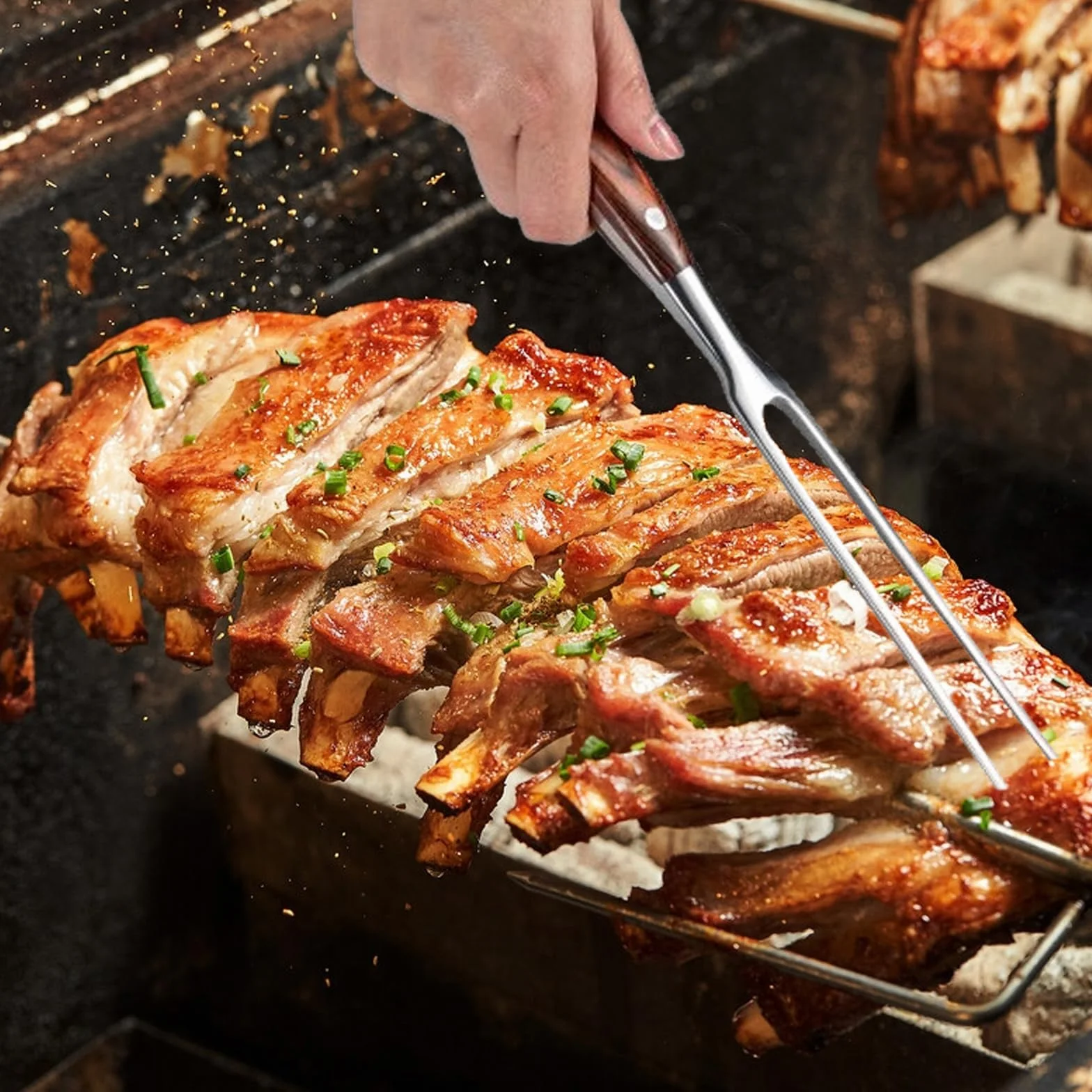Widelec do grillowania ze stali nierdzewnej z drewnianym uchwytem, widelec do mięsa z drewnianym uchwytem, widelec do krojenia ze stali nierdzewnej, widelec do smażenia, stal z drewnianym uchwytem,