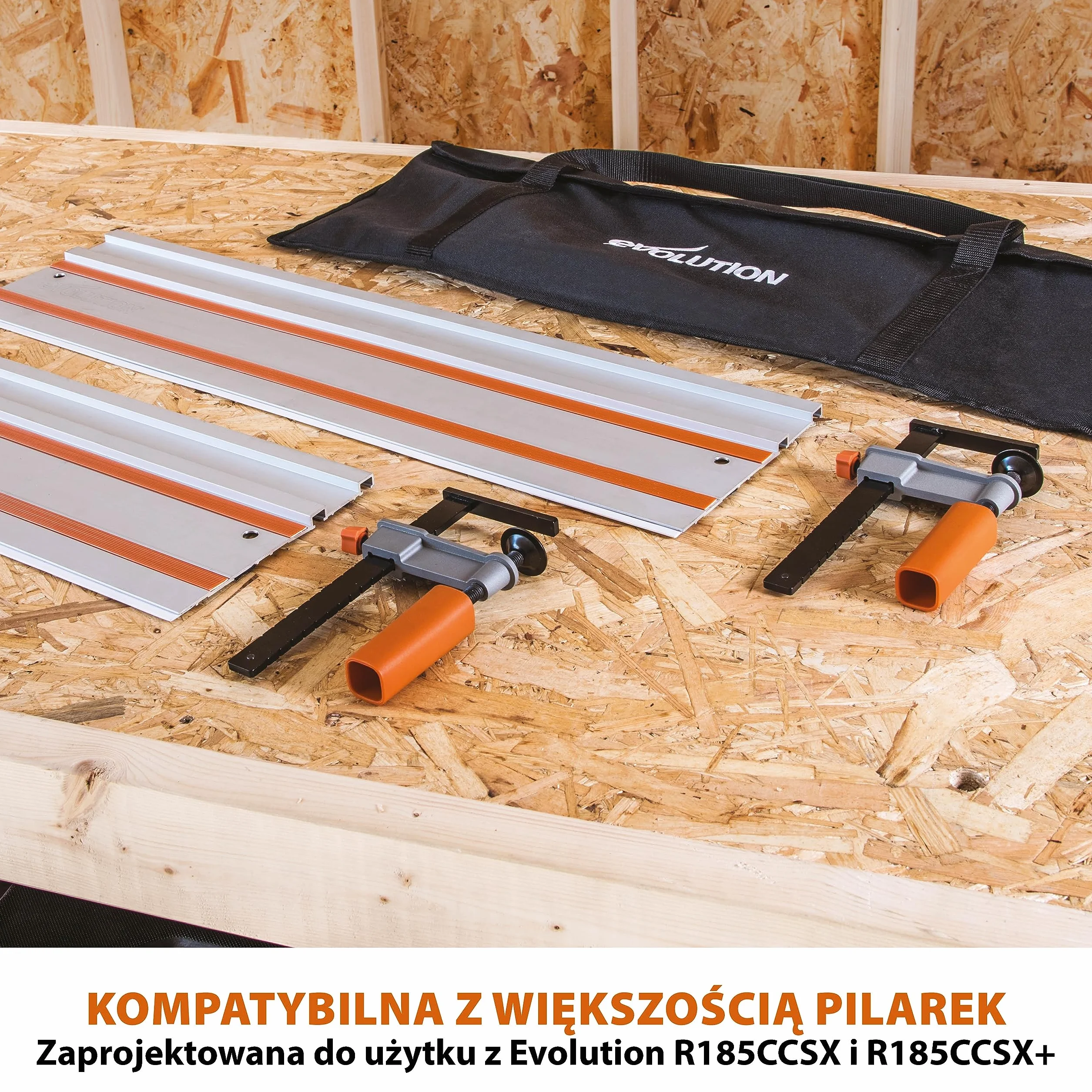 Evolution Power Tools Prowadnica do piły tarczowej ST1400, kompatybilna z wieloma markami pił (Makita, Festool, Titan, Bosch, Erbauer, Metabo), w zestawie torba i zaciski, 1400 mm
