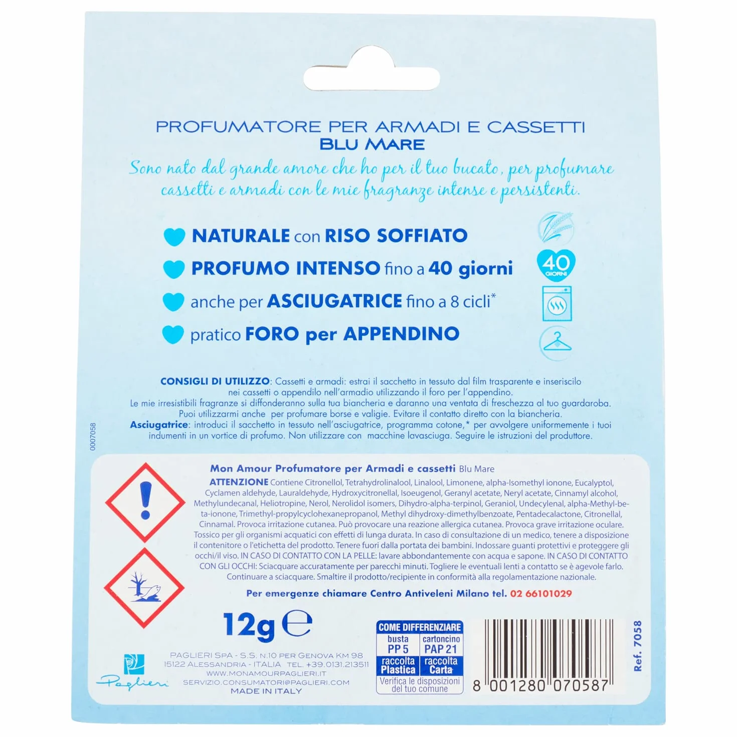 Felce Azzurra Mon Amour odświeżacz powietrza do szafek i szuflad, morski błękit, ekstra zapach - 1 x 20 g