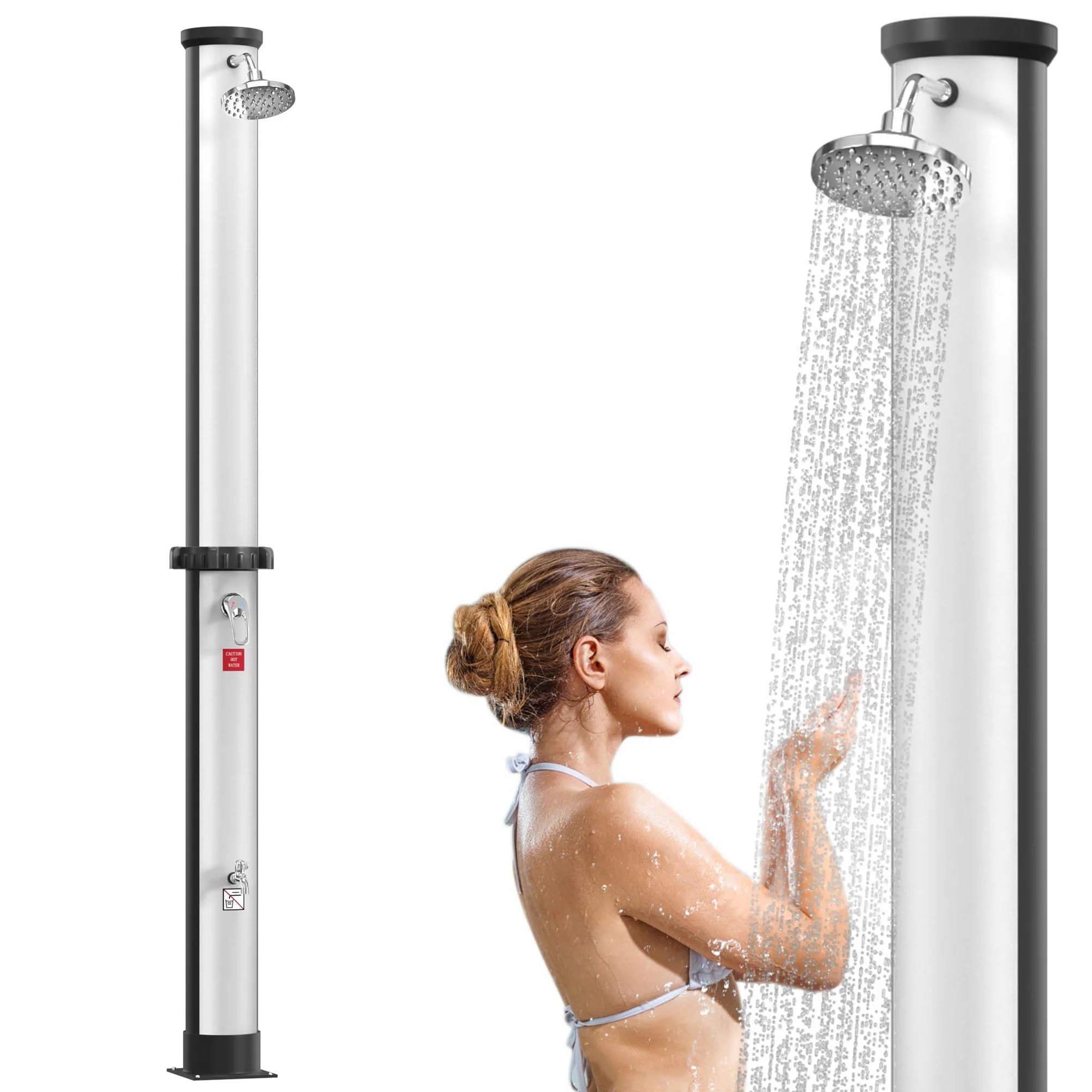 SUBTLETY Prysznic solarny 35 l, system prysznicowy z obrotową głowicą prysznicową i prysznicem nożnym, prysznic zewnętrzny, kolumna prysznicowa, temperatura wody do 60°C, do ogrodu, na kemping, baseny (srebrny + czarny)
