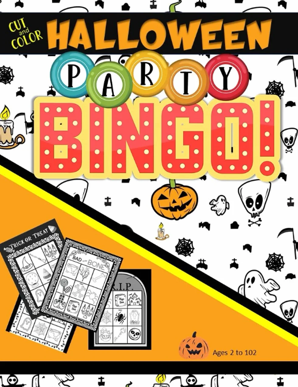 Cut and Color Halloween Party Bingo: 3x3 Picture Bingo Game for Classroom or Family Night