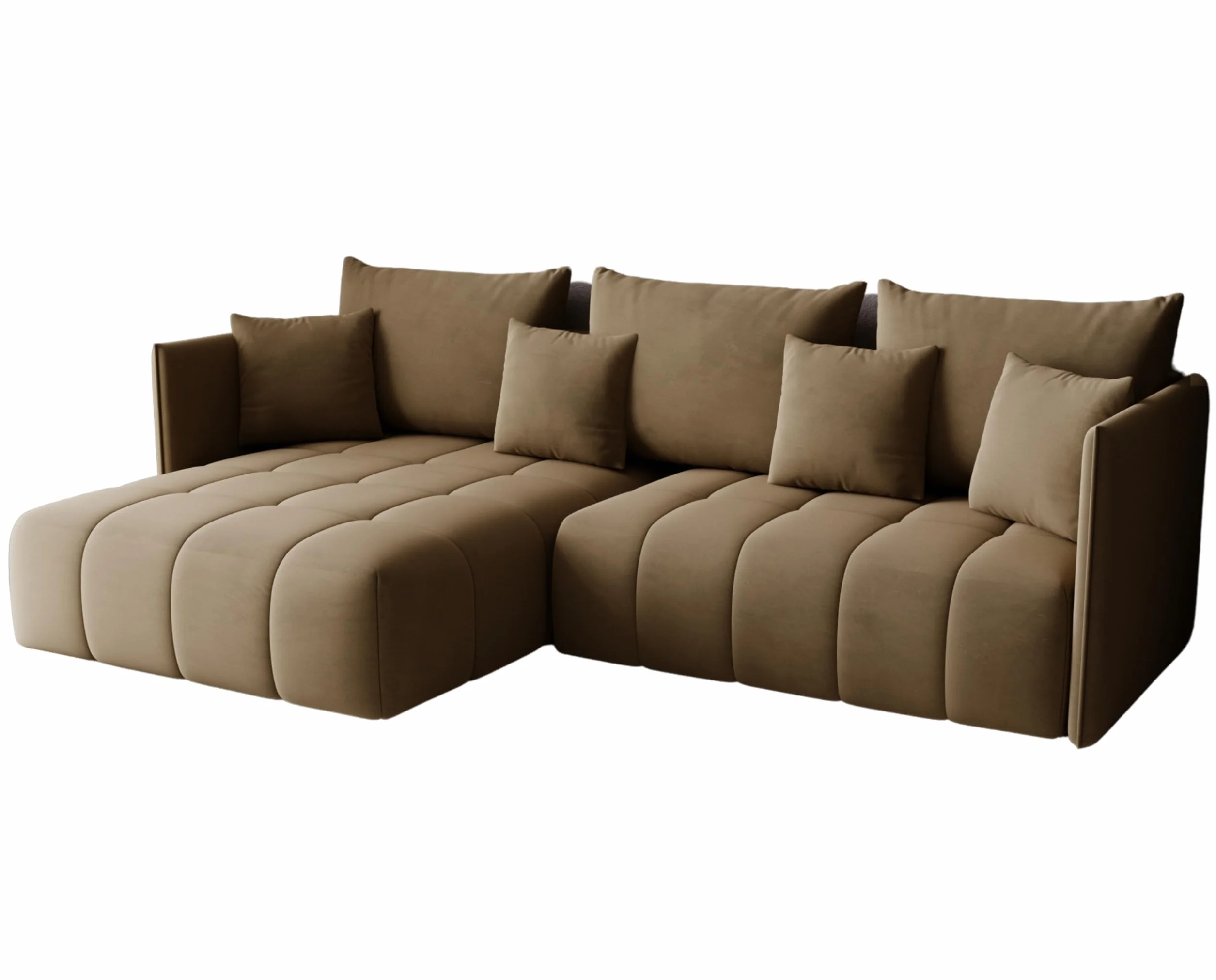 Narożnik GONA z funkcją spania 245 x 180 cm – Elegancki, trwały i wolnostojący – Automat ułatwiający rozkładanie – 246 x 188 x 93 cm – Monolith 09 (Jasnybrąz)