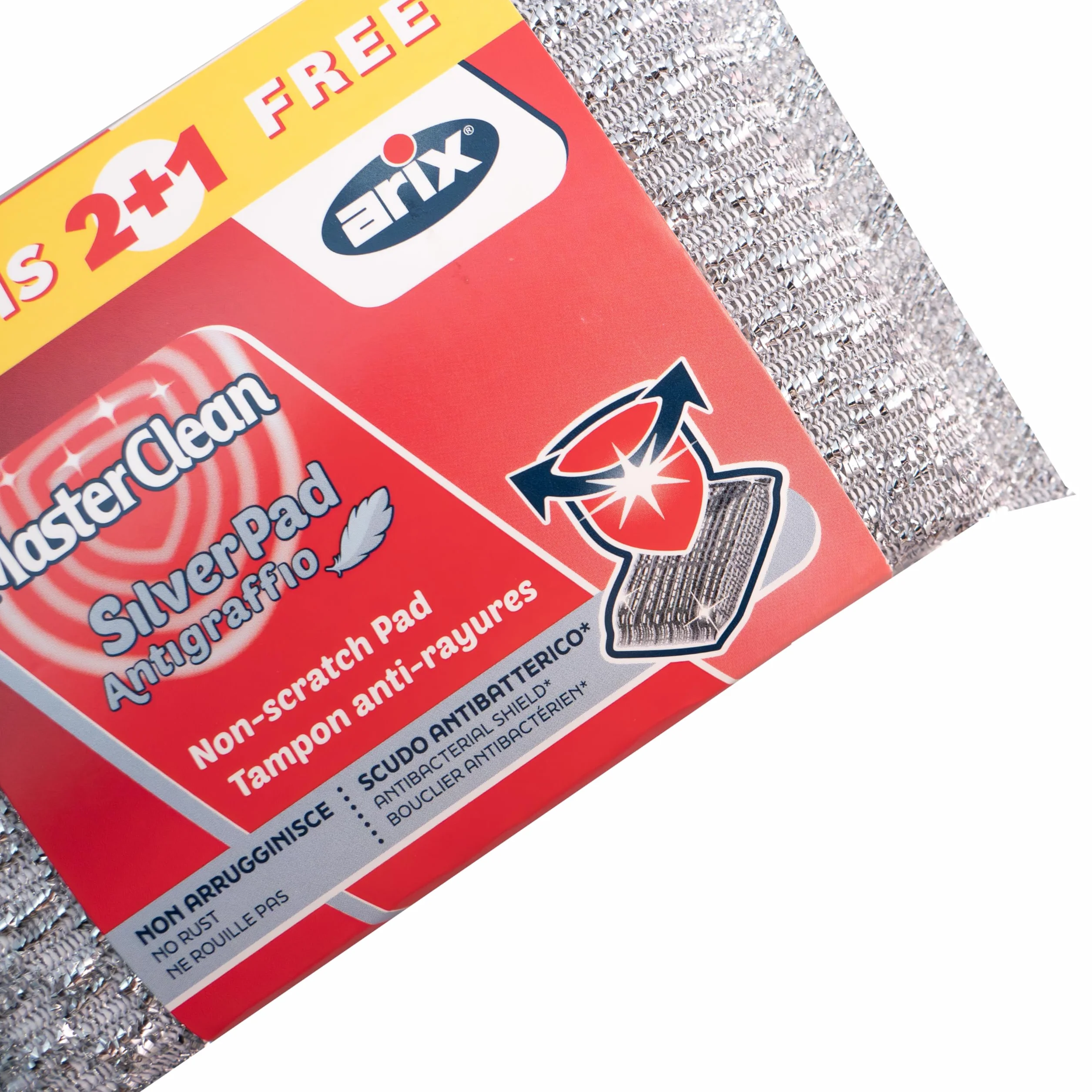 ARIX | 3 szt. 3 szt. 3 szt. gąbek odpornych na zarysowania z powłoką aluminiową Masterclean, antybakteryjna gąbka do delikatnych powierzchni, antyzapachowa, 3 szt