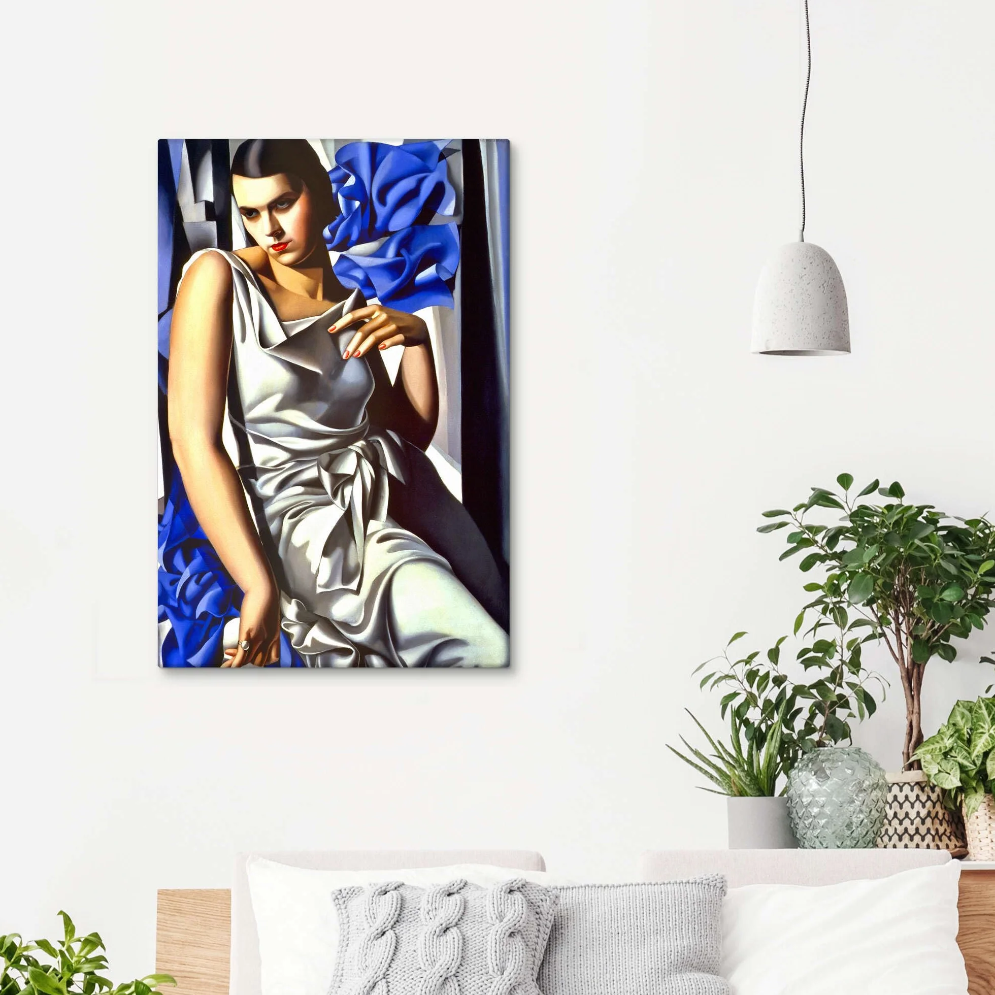 Portret Pani M. Obraz na płótnie Tamara de Lempicka 40 x 60 cm Niebieski Obrazy Dekoracja ścienna